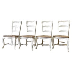 Vintage A Set of 4 Painted French Oak Ladder Back Chairs