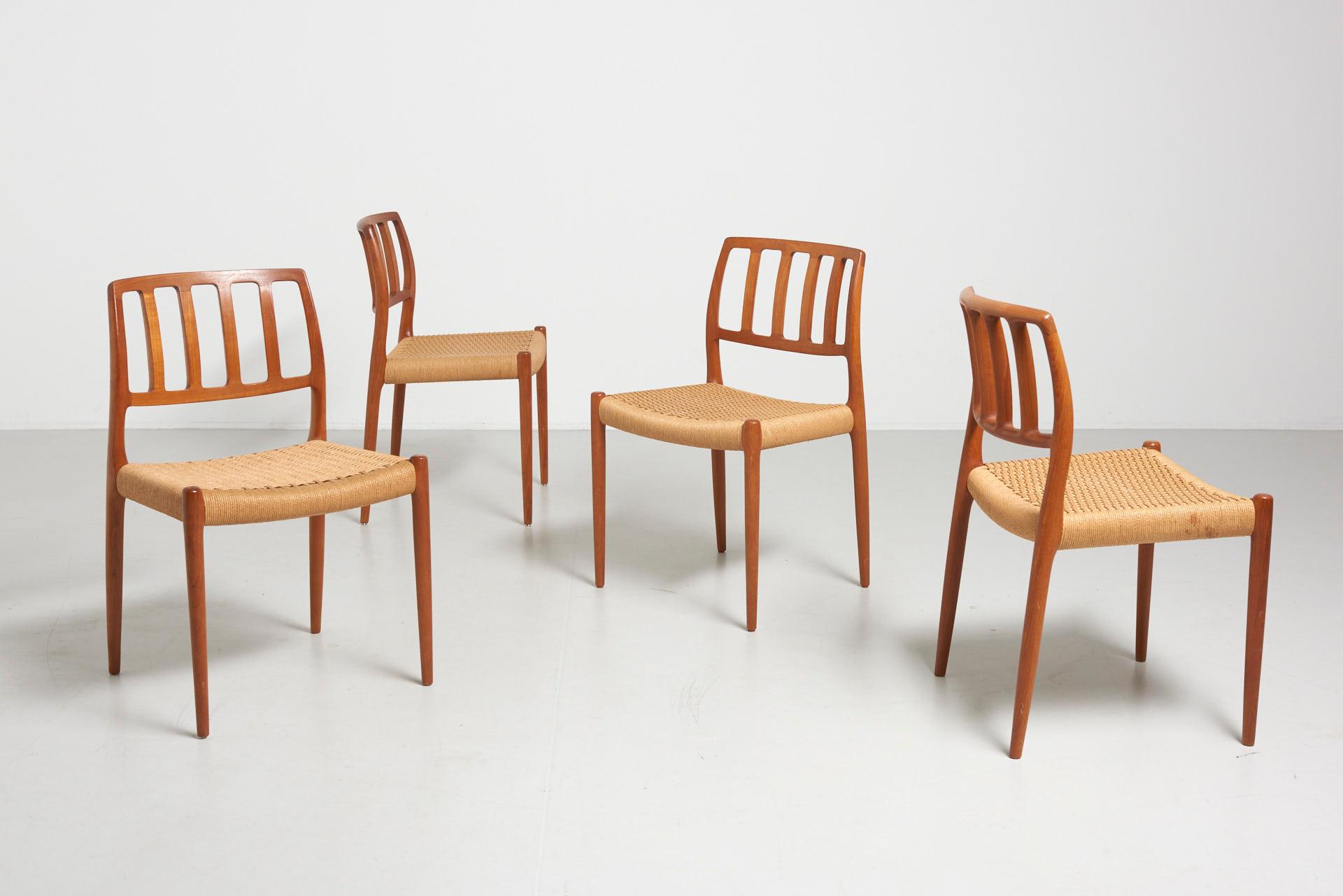 Set of 4 Papercord Dining Chairs in Teak Model 83 Designed by Niels O. Møller 4