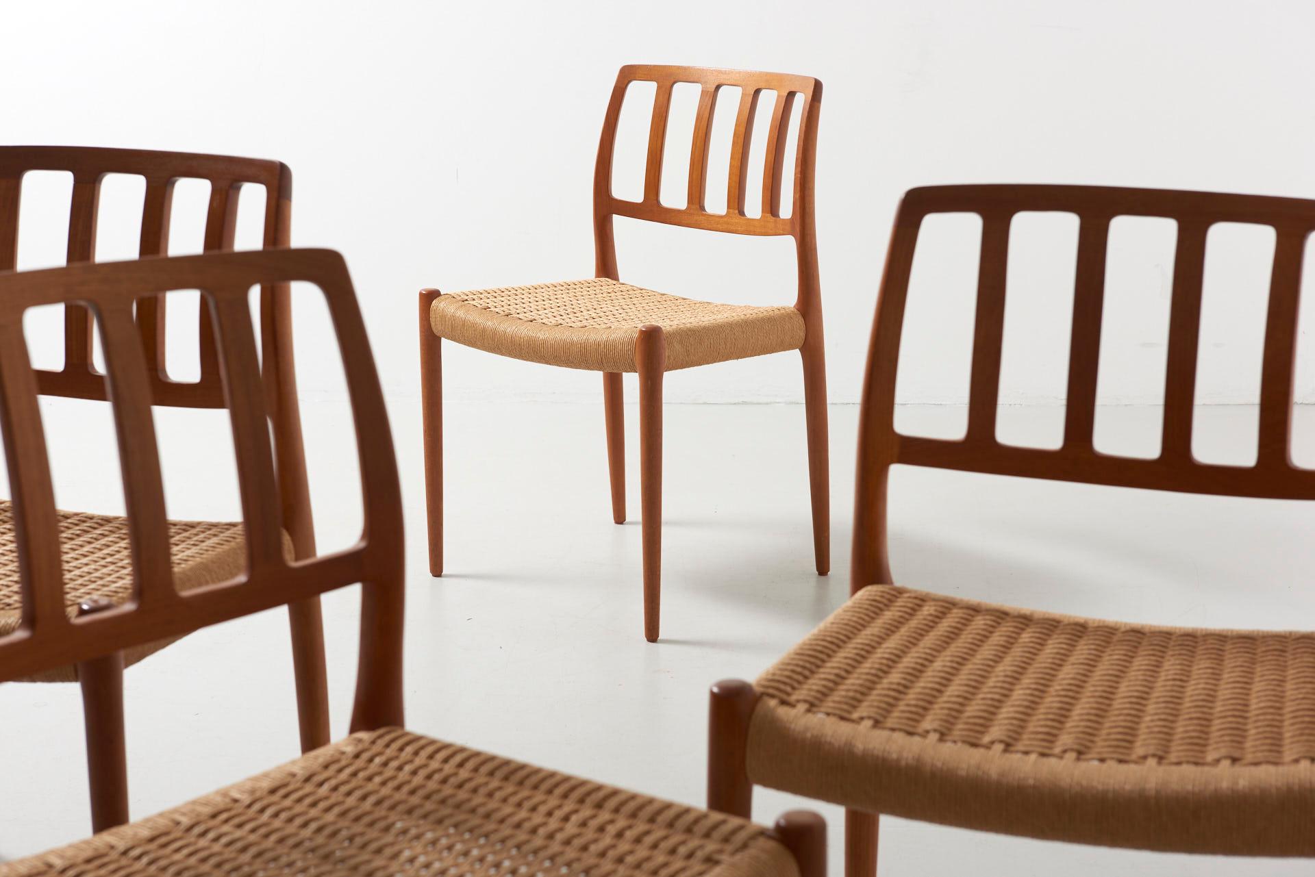 Set of 4 Papercord Dining Chairs in Teak Model 83 Designed by Niels O. Møller 5
