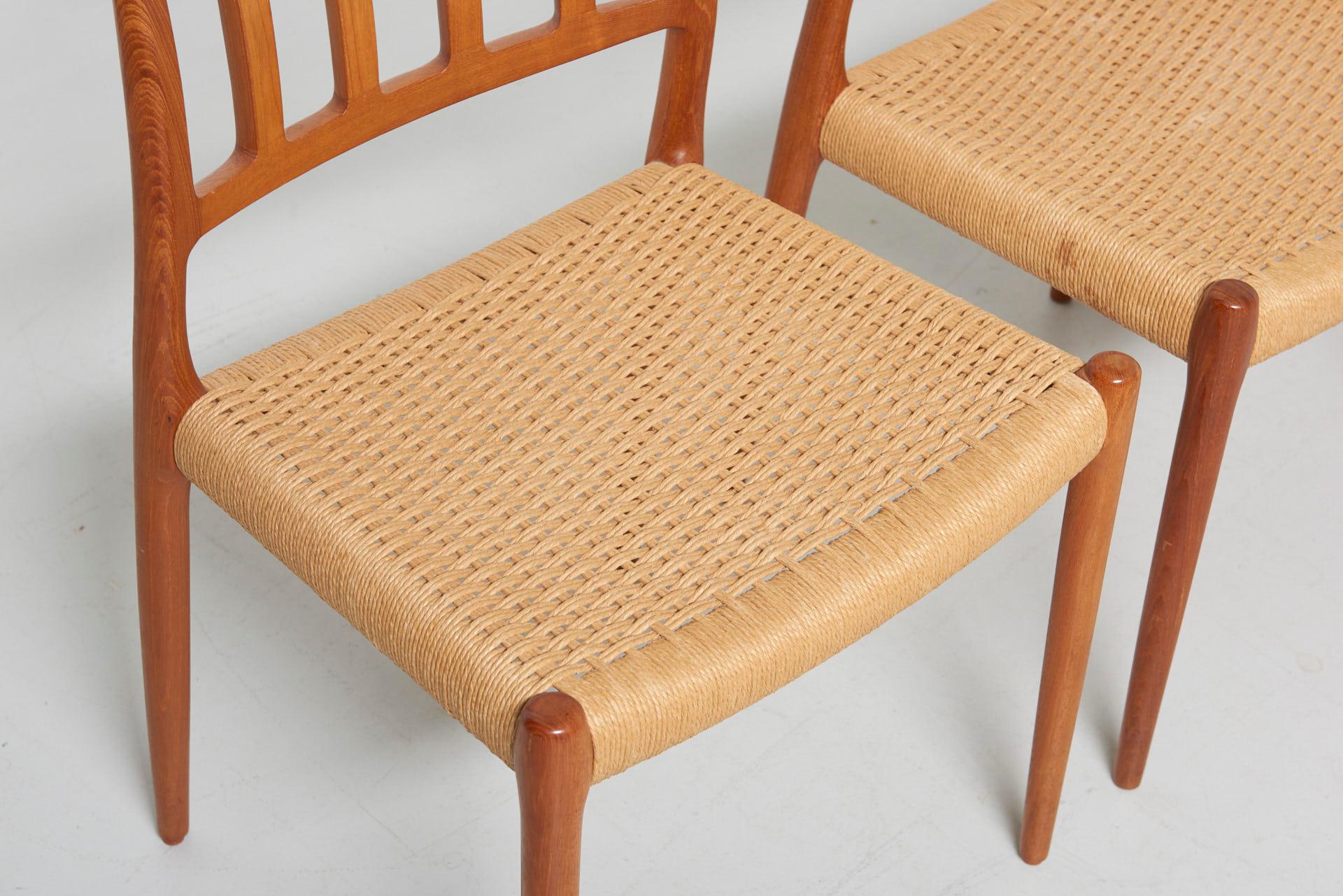 Set of 4 Papercord Dining Chairs in Teak Model 83 Designed by Niels O. Møller 2