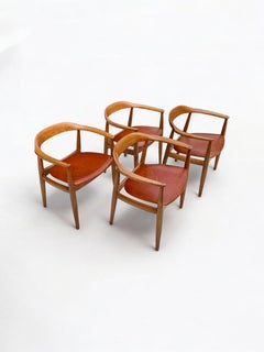 Mid Century Set of 4 Round Back Elm Wood Dining by Illum Wikkelso 1960's Denmark