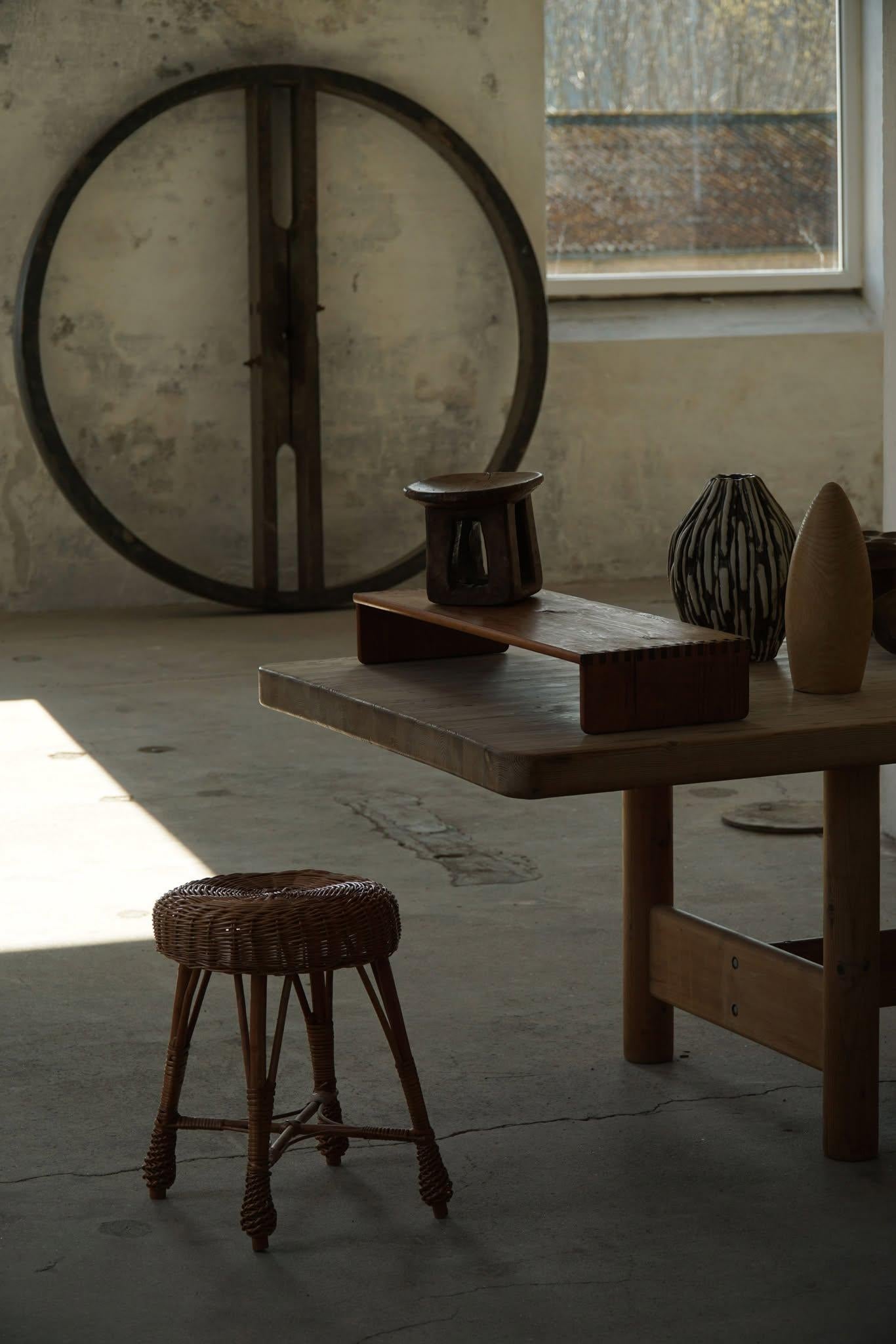 A set of 4 Scandinavian Vintage Stools in Rattan, in Style of Tony Paul, 1960s For Sale 4