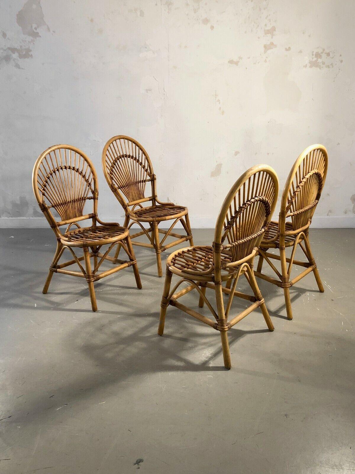 A Set of 4 SHABBY-CHIC BAMBOO Chairs in AUDOUX-MINNET Style, France 1970 For Sale 2