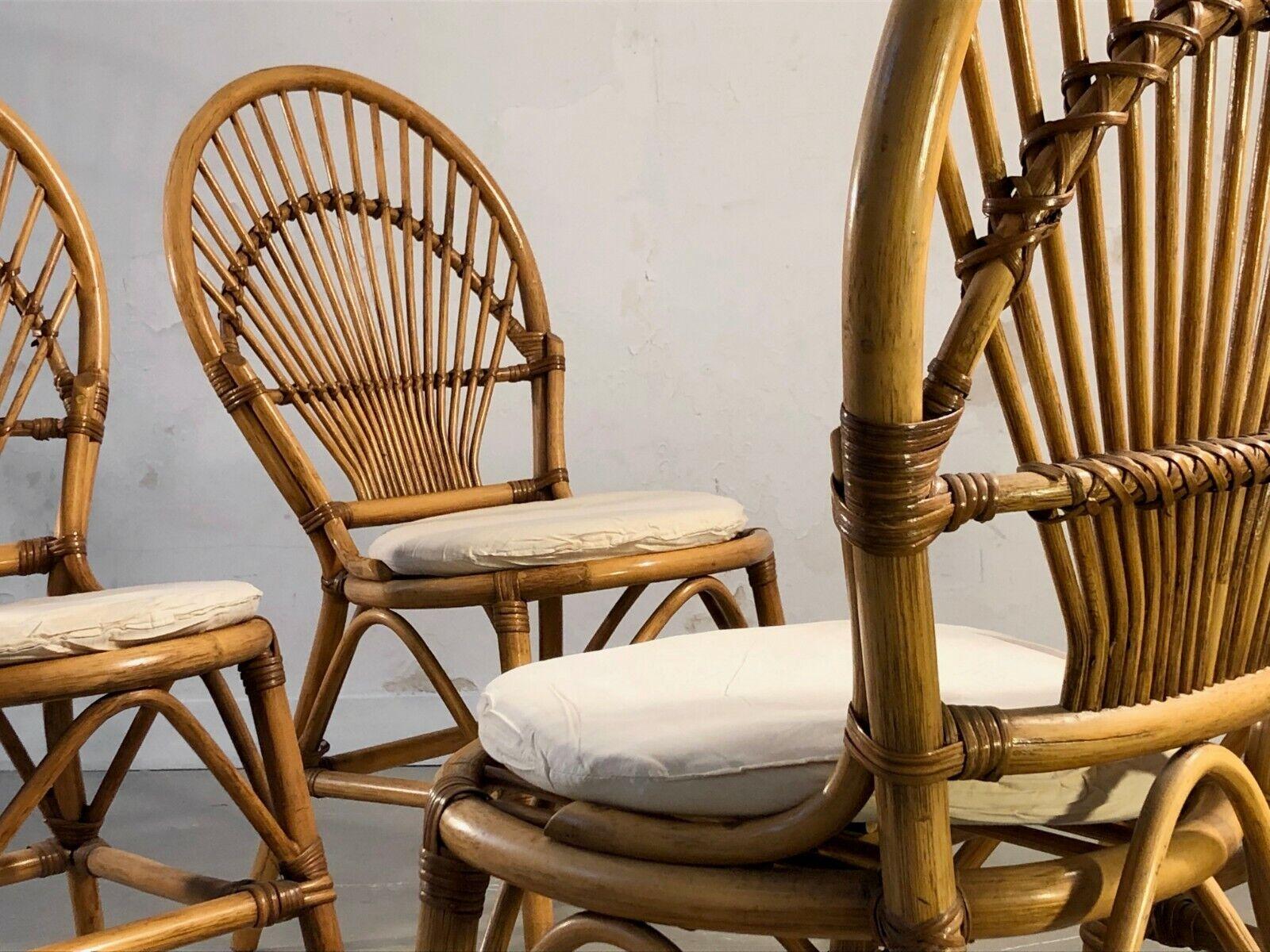 Mid-Century Modern A Set of 4 SHABBY-CHIC BAMBOO Chairs in AUDOUX-MINNET Style, France 1970 For Sale