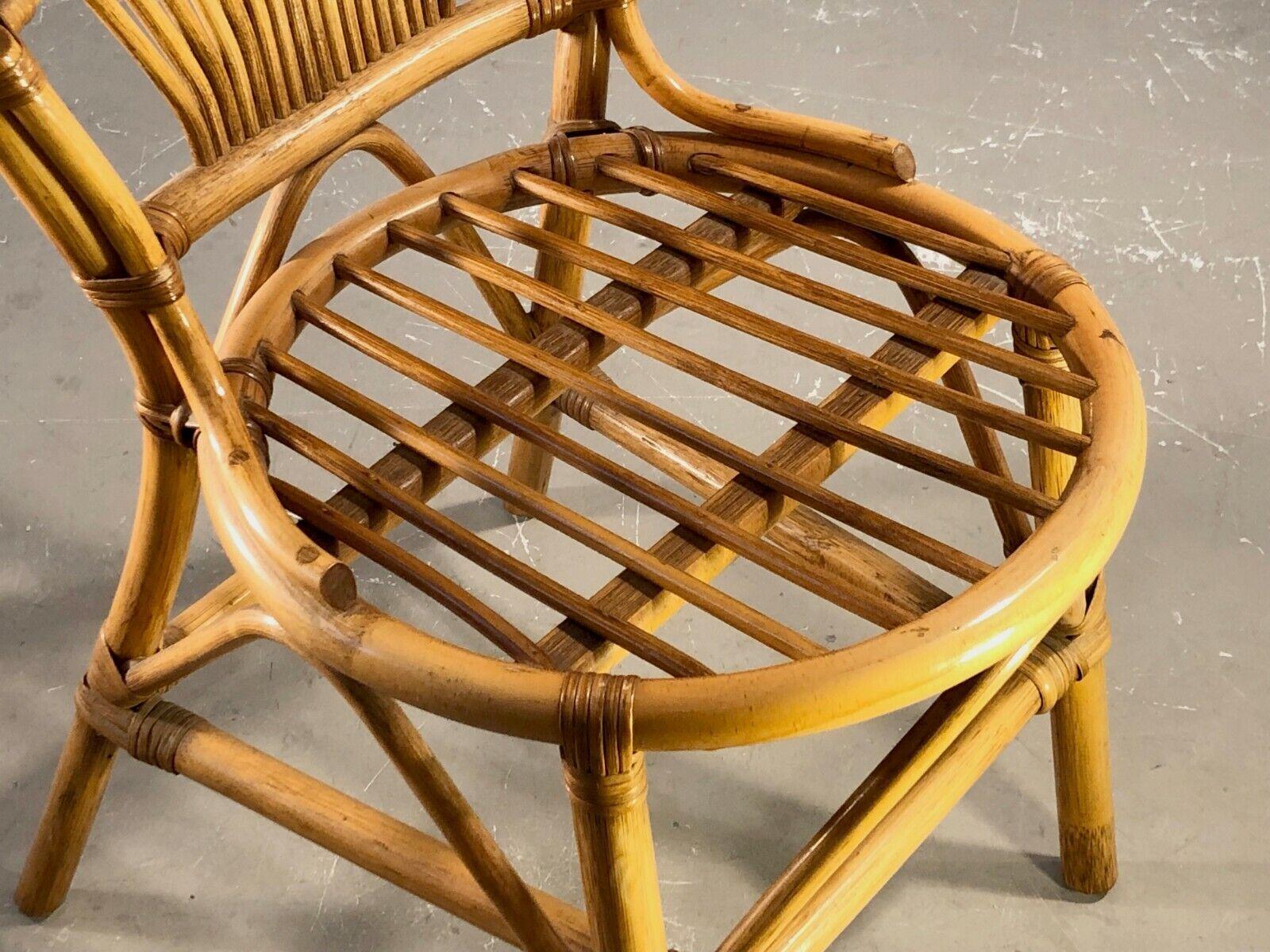 Hand-Woven A Set of 4 SHABBY-CHIC BAMBOO Chairs in AUDOUX-MINNET Style, France 1970 For Sale