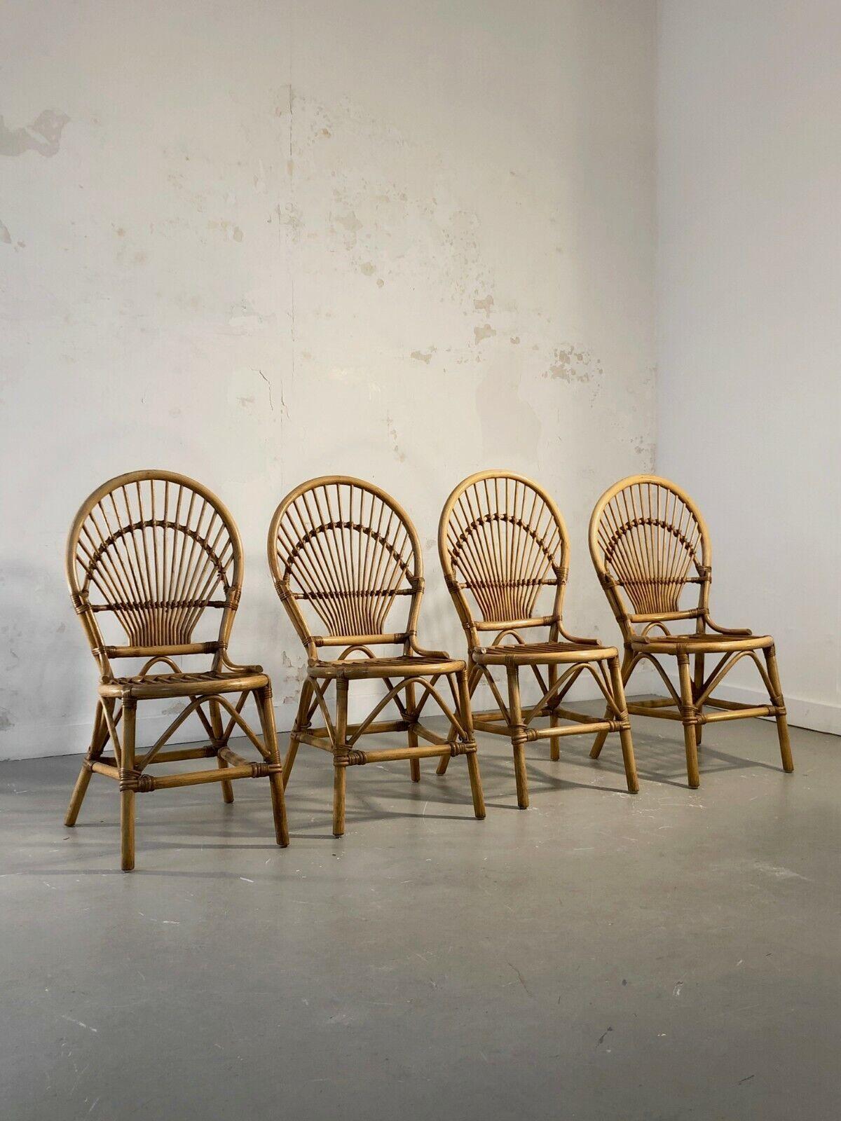 Bamboo A Set of 4 SHABBY-CHIC BAMBOO Chairs in AUDOUX-MINNET Style, France 1970 For Sale