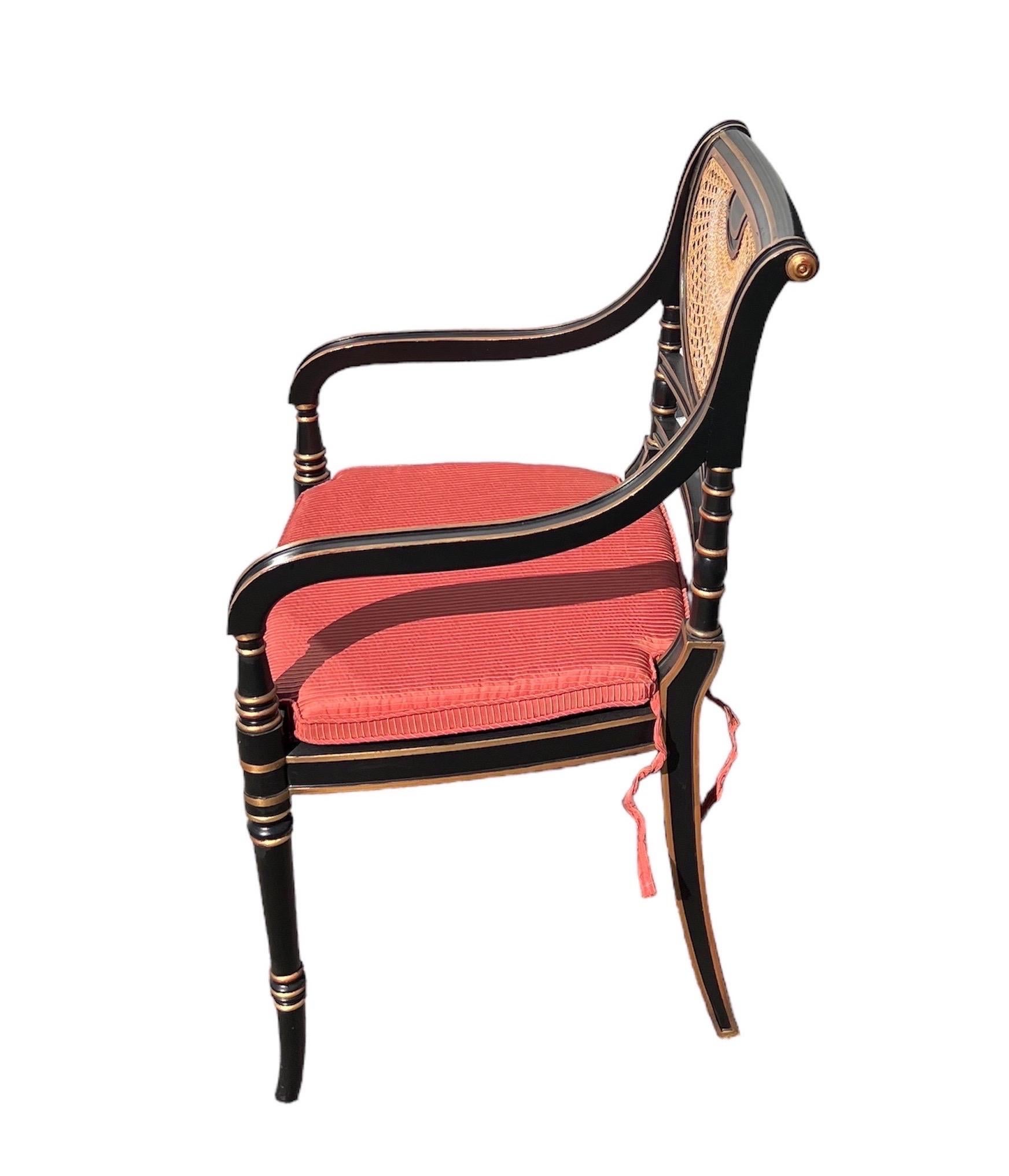 Oak Set of 4 Smith & Watson Regency Style Caned Armchairs For Sale