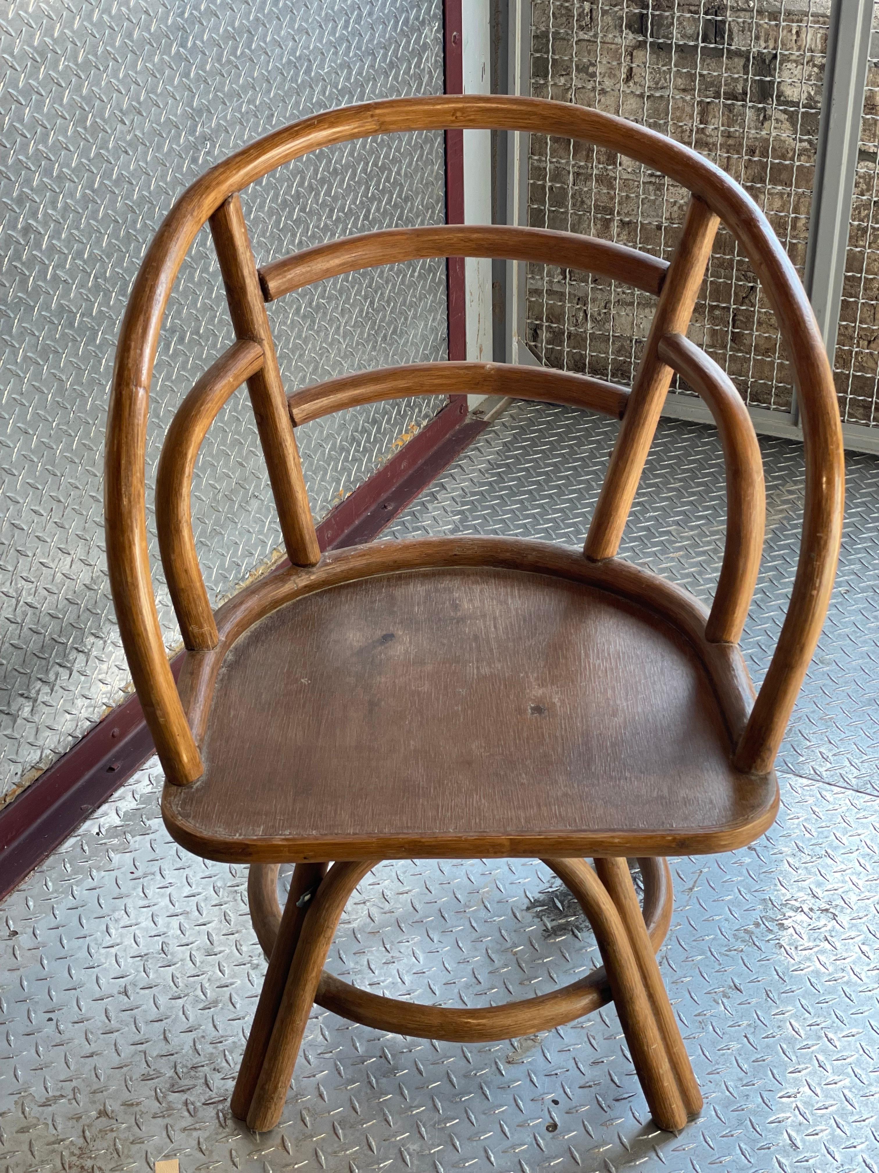 Sets of 4 Solid Bamboo French Bistro Inspired Swivel Dining Chairs In Excellent Condition In Bronx, NY