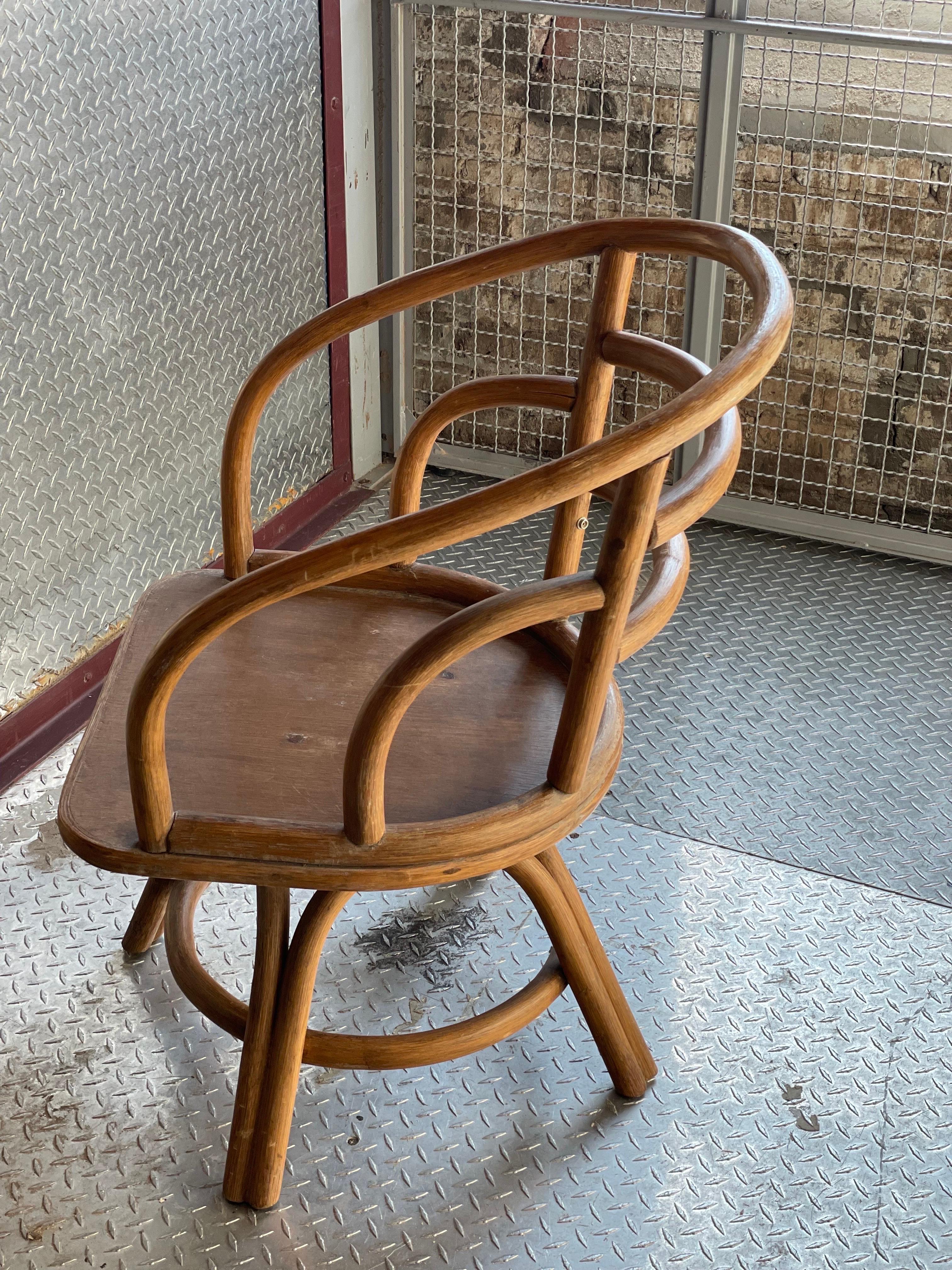 Late 20th Century Sets of 4 Solid Bamboo French Bistro Inspired Swivel Dining Chairs