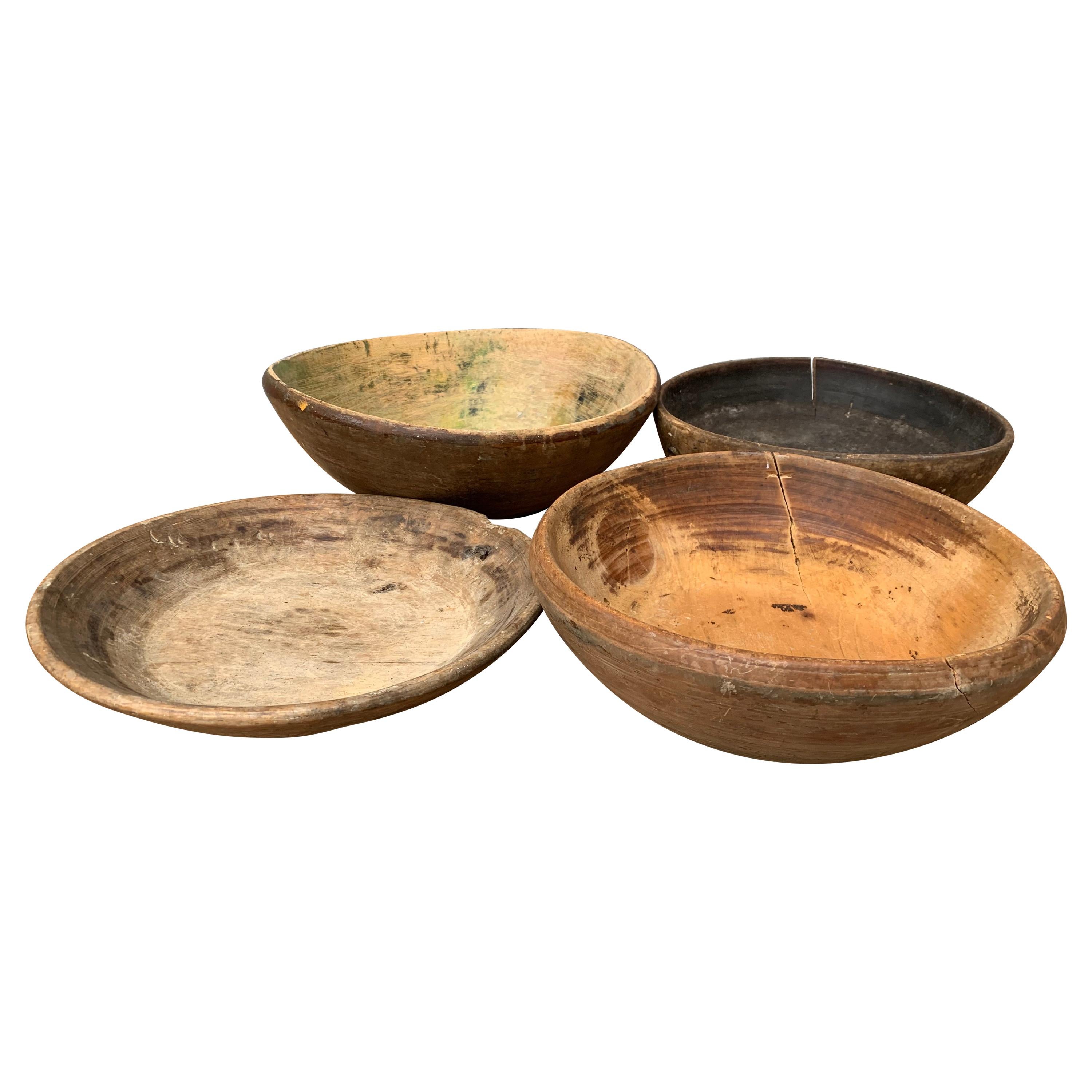 Set of 4 Swedish 19th Century Wooden Folk Art Bowls