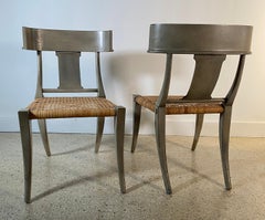 A Set of 4 Swedish Neoclassic Grey Painted and Rush Seat "Klismos" Cha