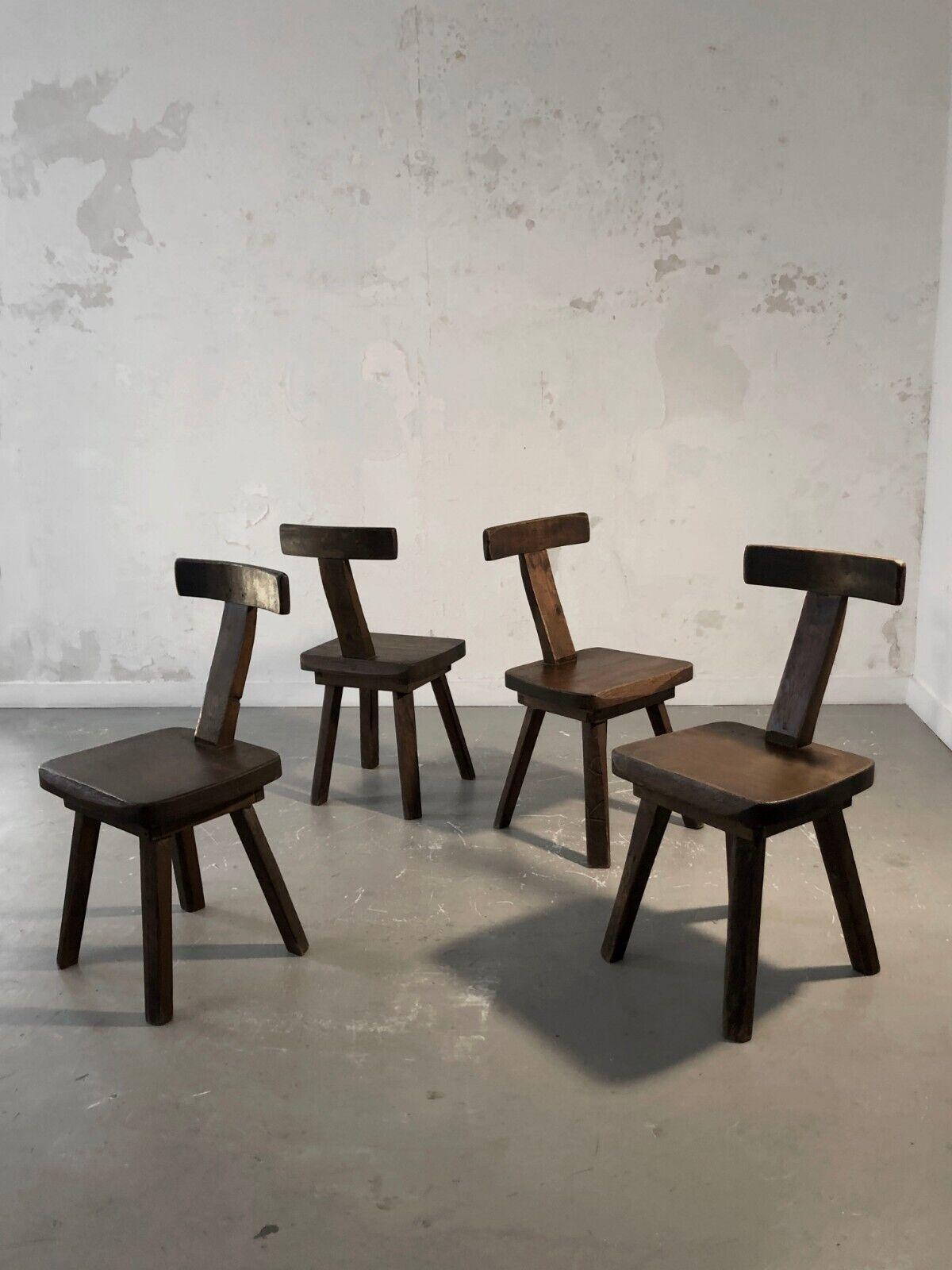 Ensemble de 4 chaises « T » MODERNistes BRUTALIST RUSTIC-MODERN, par ARANJOU, France 1950 Bon état - En vente à PARIS, FR