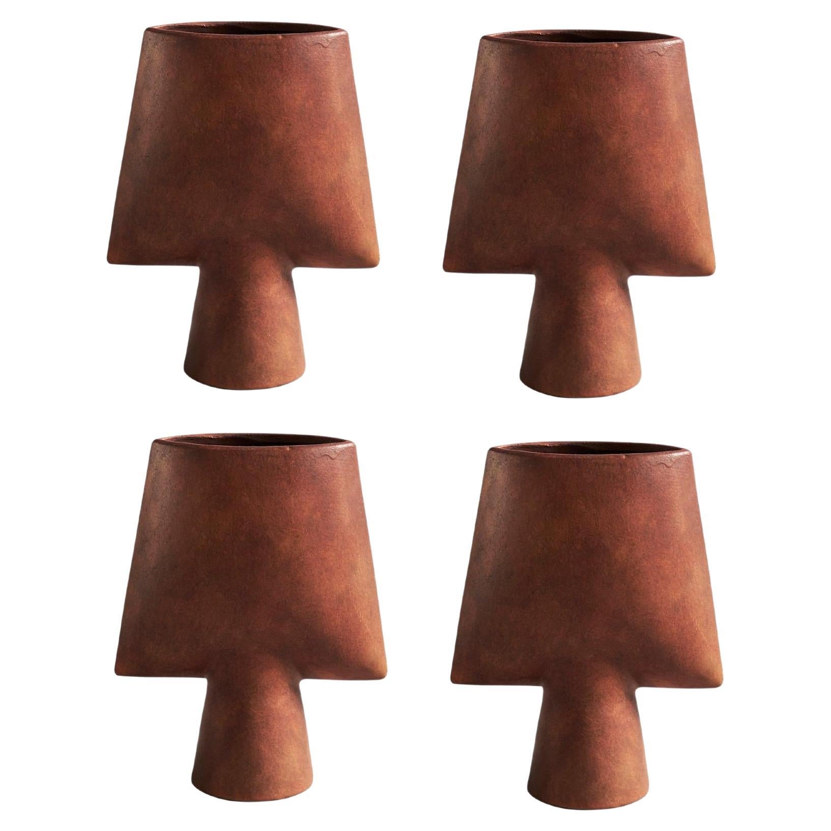 A Set of 4 Terracotta Mini Sphere Vase Square by 101 Copenhagen