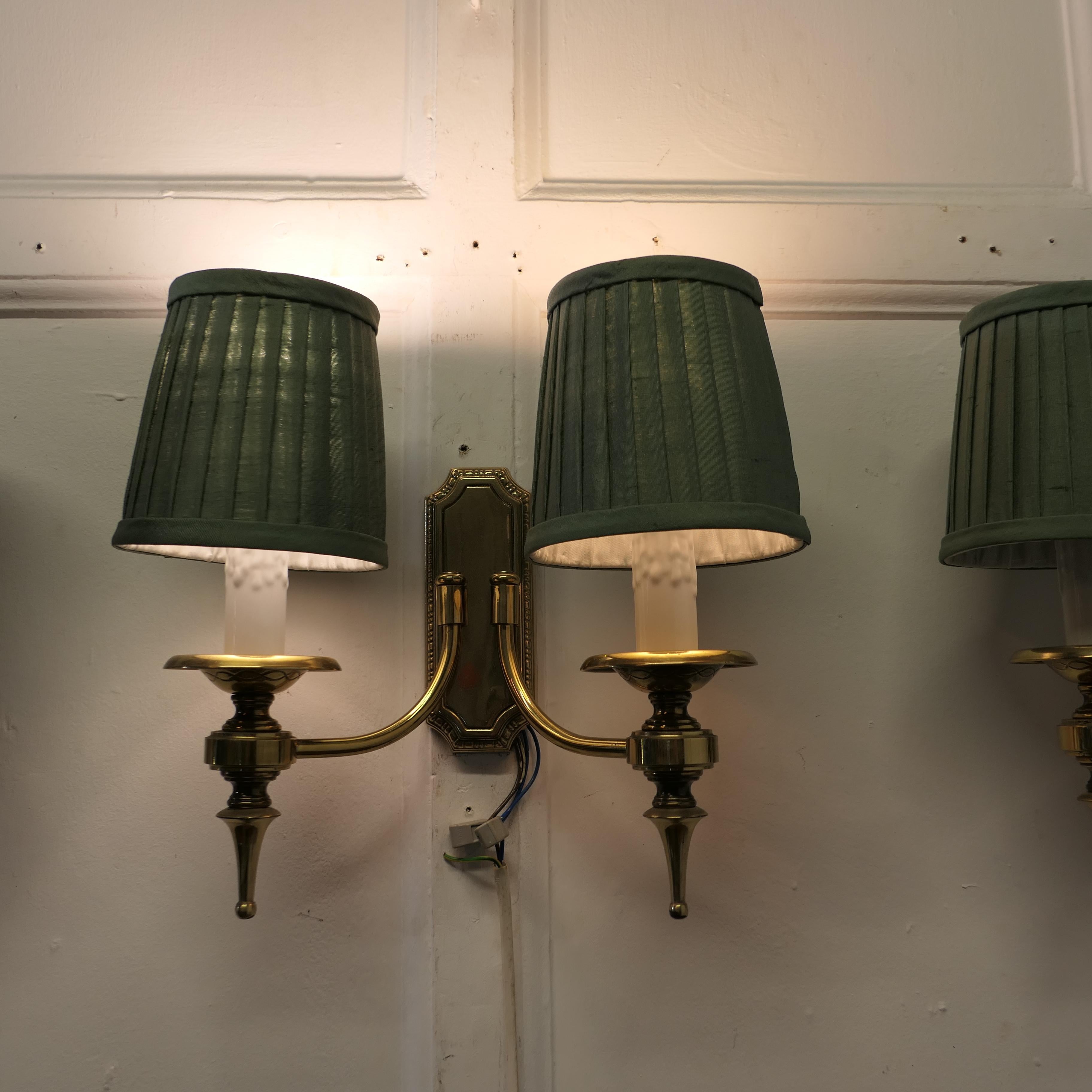 Brass A Set of 4 Twin Wall Lights  A very handsome set of 4 double wall lights  For Sale