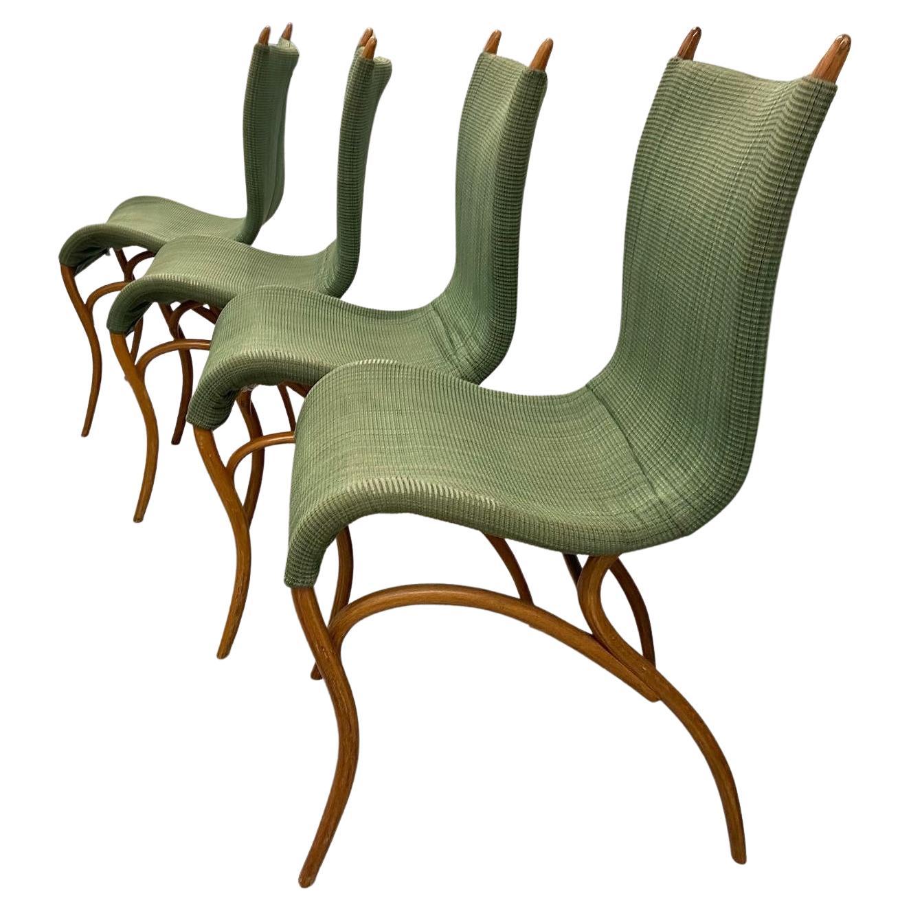 Europeo set di 4 sedie da pranzo imbottite in bengala vintage, leggere e confortevoli in vendita
