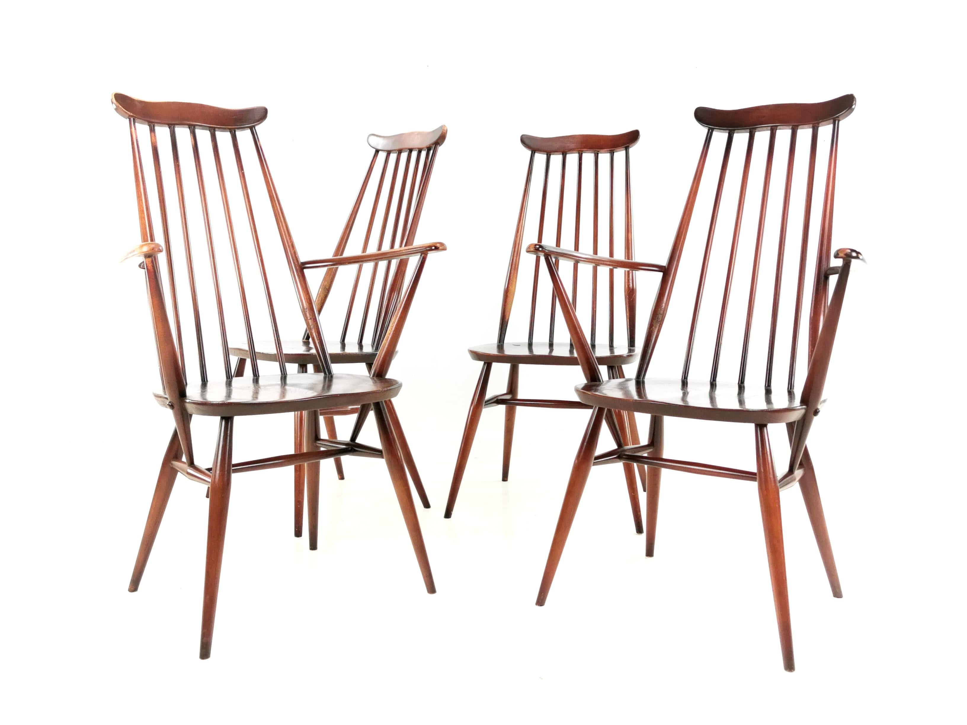 Set of 4 Vintage Ercol Elm and Beech Goldsmith Dining Chairs Midcentury In Good Condition In STOKE ON TRENT, GB