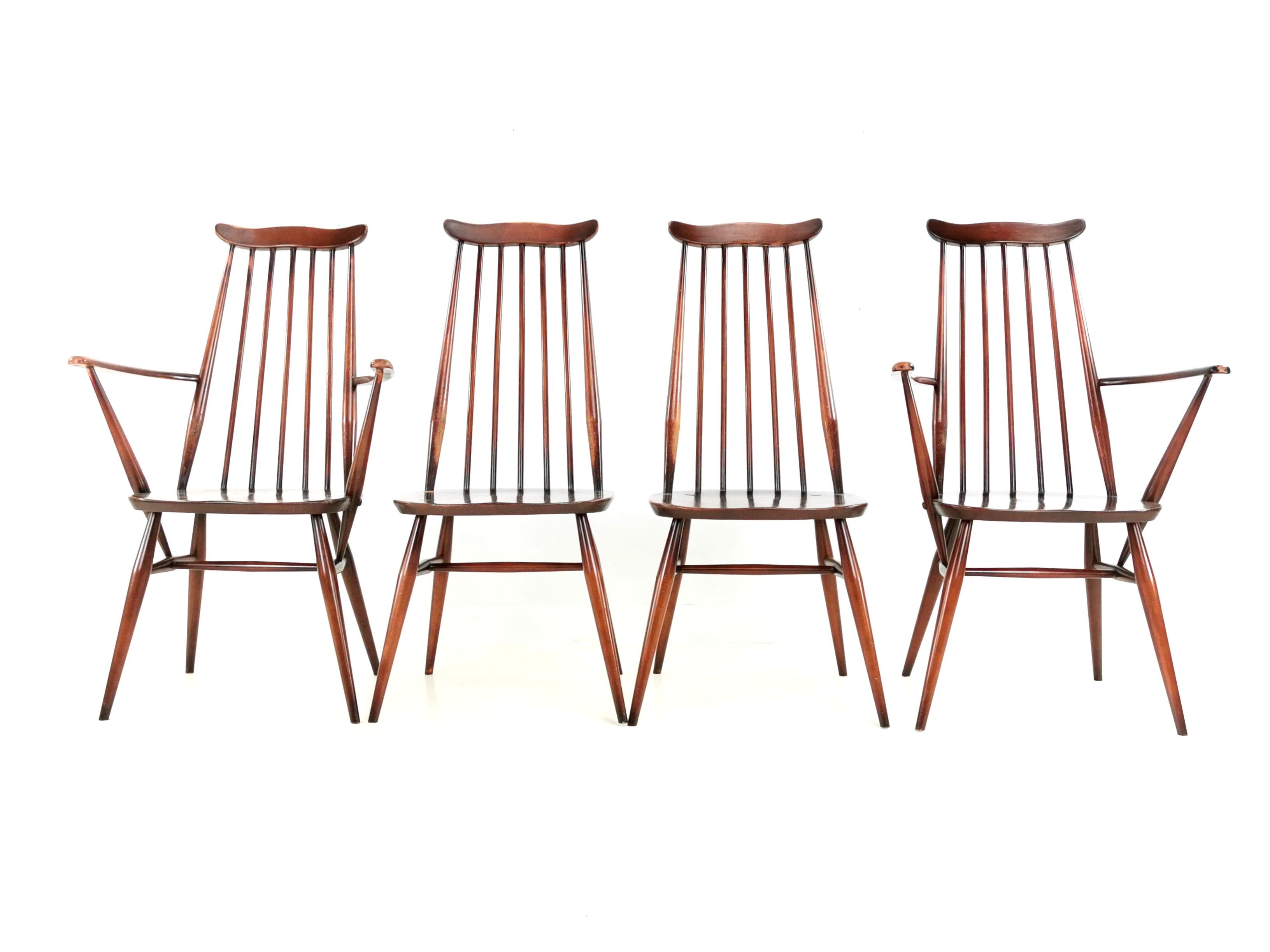 Set of 4 Vintage Ercol Elm and Beech Goldsmith Dining Chairs Midcentury 2