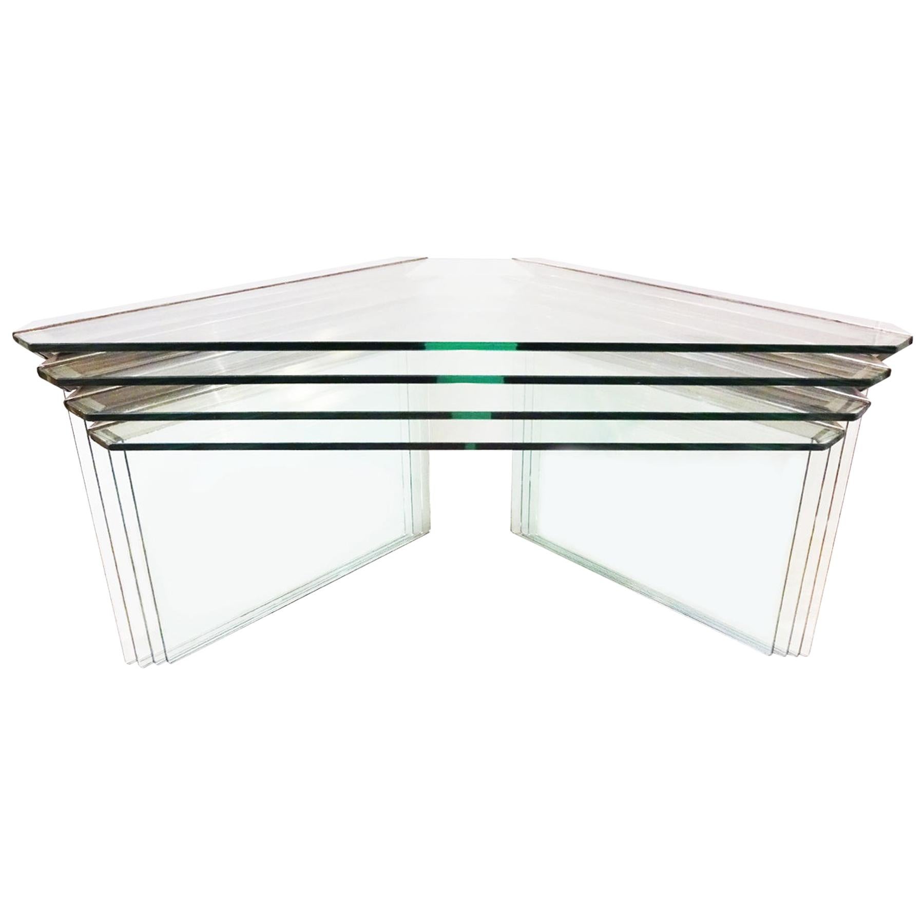 Set of 4 Vintage Nesting Side Tables in Chrome and Glass by Gallotti & Radice