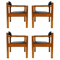 Set of 4 Vintage Smoked Oak Armchairs Attributed to Robert Heritage