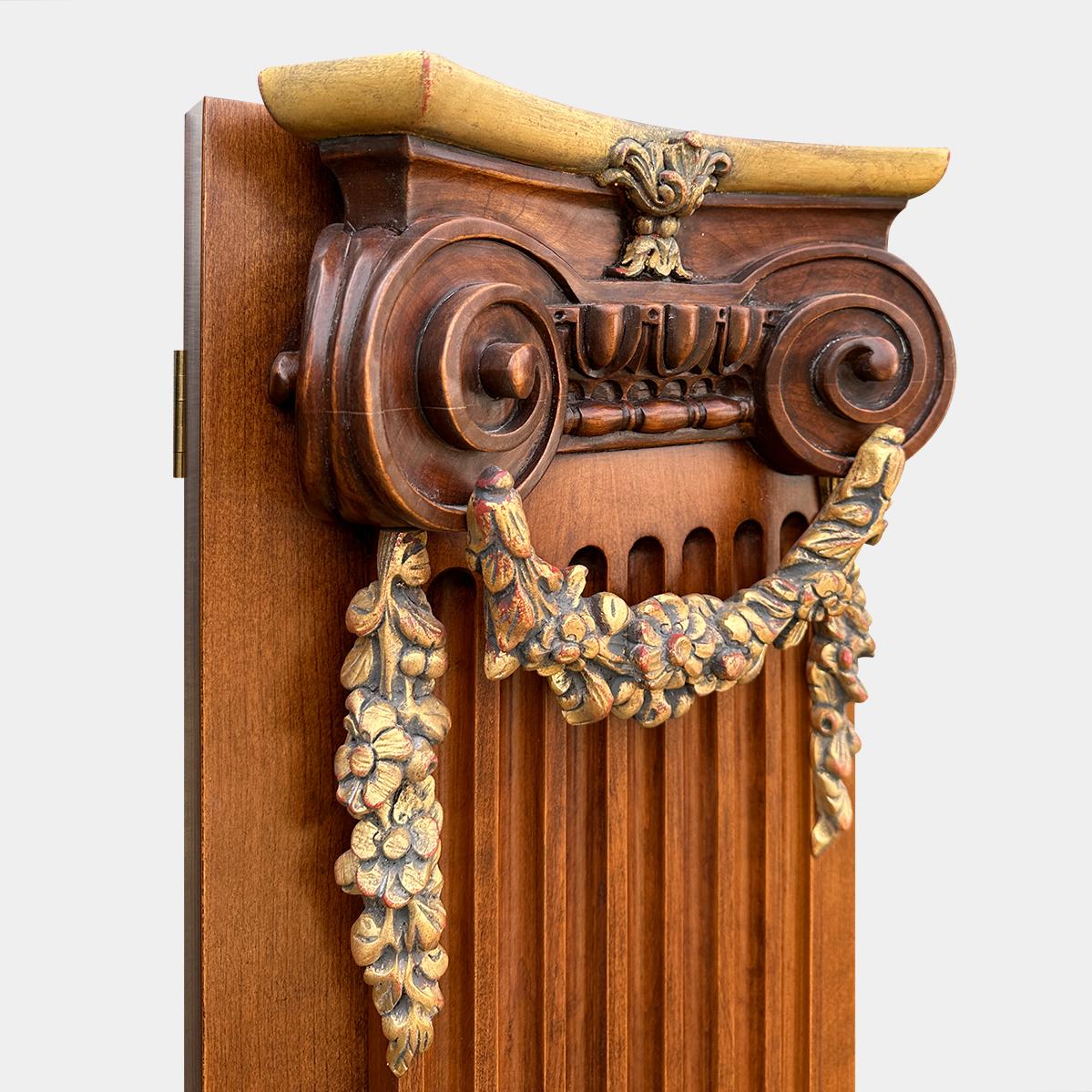 Hand-Carved A Set Of 4 Walnut Italian Pilaster Columns With Gilt Carved Capitals  For Sale