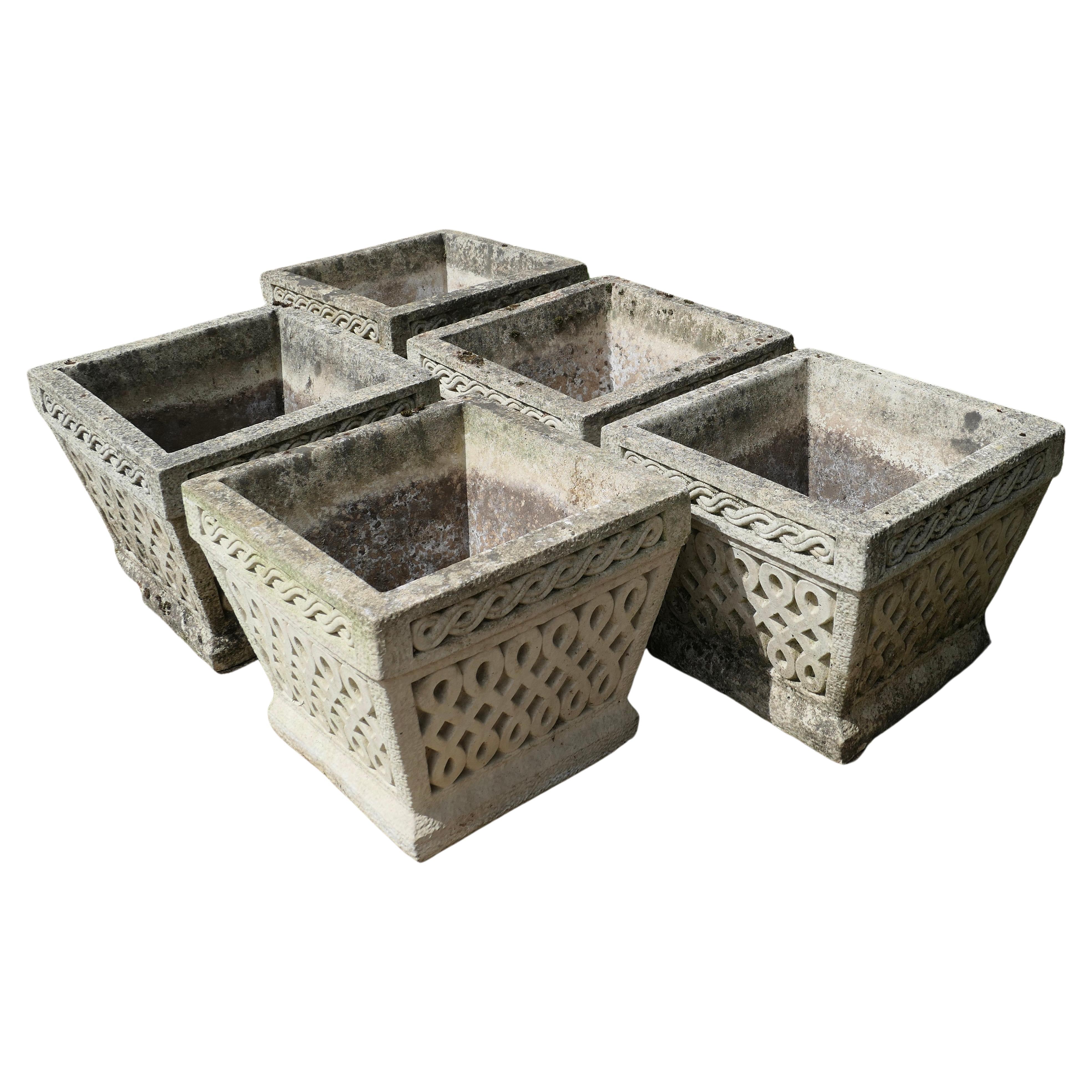 Set of 5 Classical Basket Irish Weave Garden Planters