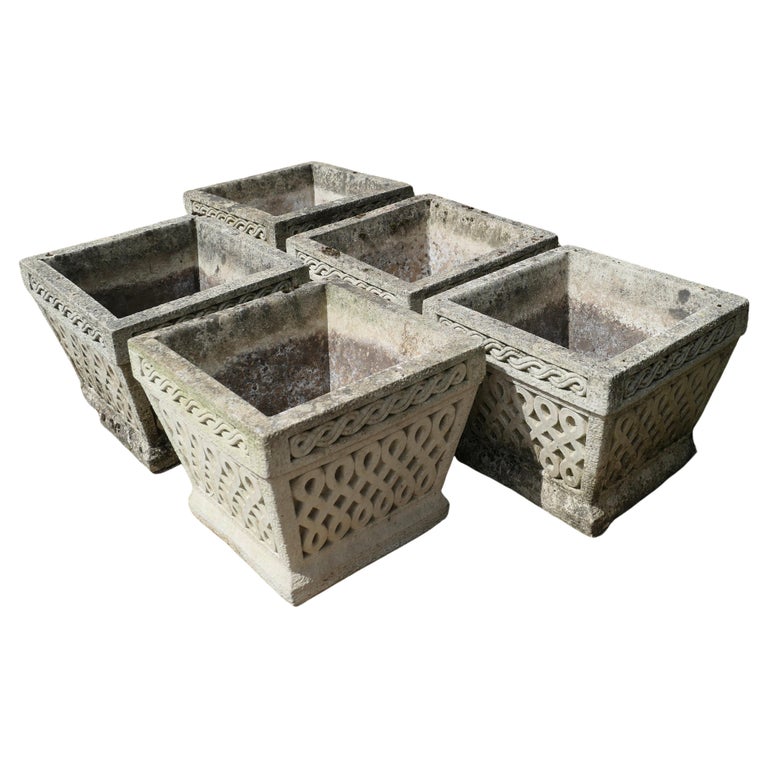 Set of 5 Classical Basket Irish Weave Garden Planters For Sale at 1stDibs