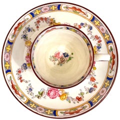 A Set of 5 English Hand-Decorated Minton Fine China Espresso Cups with Saucers