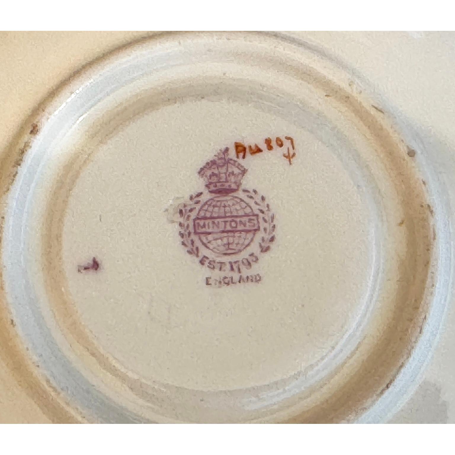 Juego de 5 tazas inglesas para café expreso de porcelana fina Minton decoradas a mano con platillos Glaseado en venta