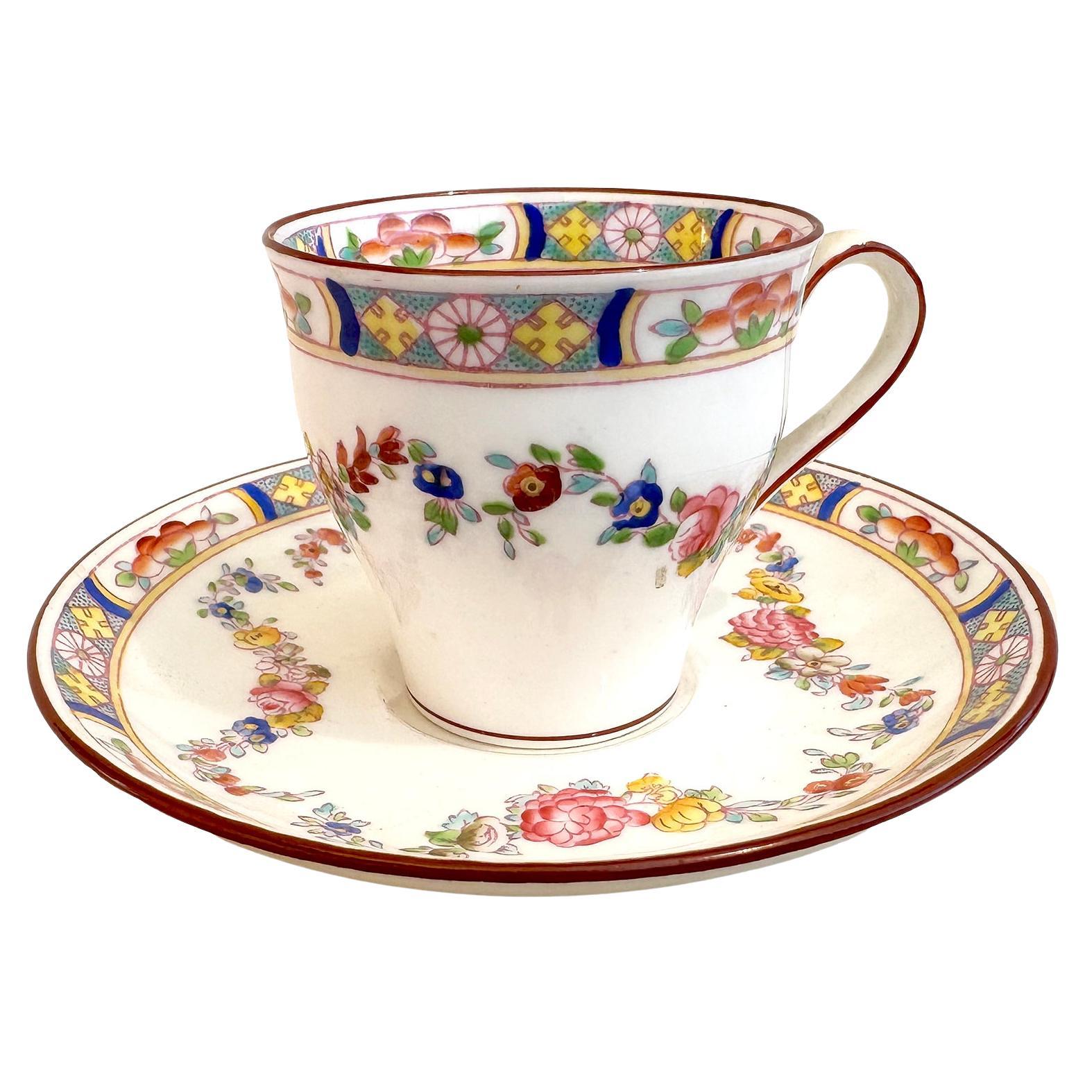 A Set of 5 English Hand-Decorated Minton Fine China Espresso Cups with Saucers For Sale