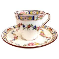 Used A Set of 5 English Hand-Decorated Minton Fine China Espresso Cups with Saucers