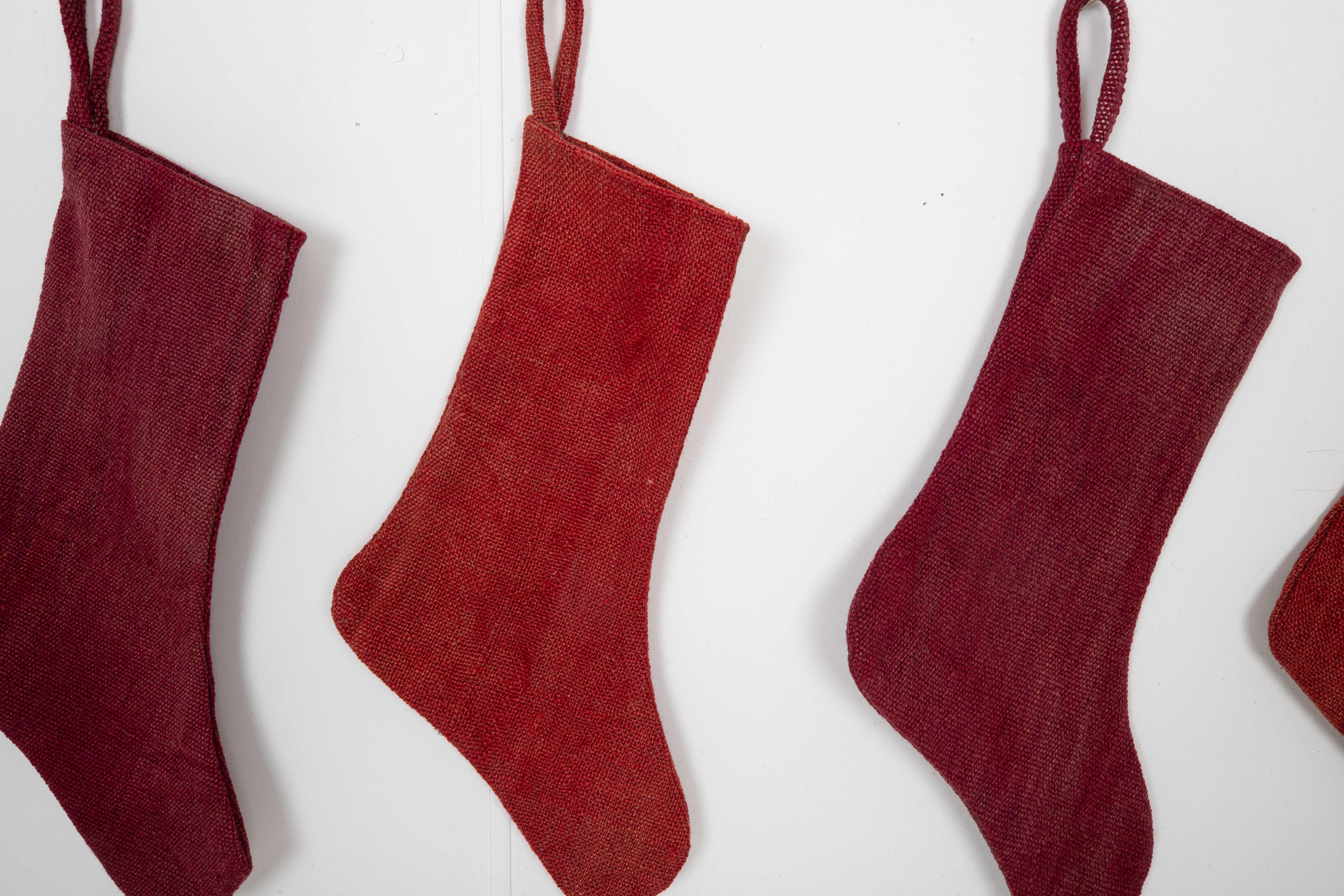 Turkish A set of 5 (five) Christmas Stocking Made from Anatolıan Perde Rug Fragments For Sale