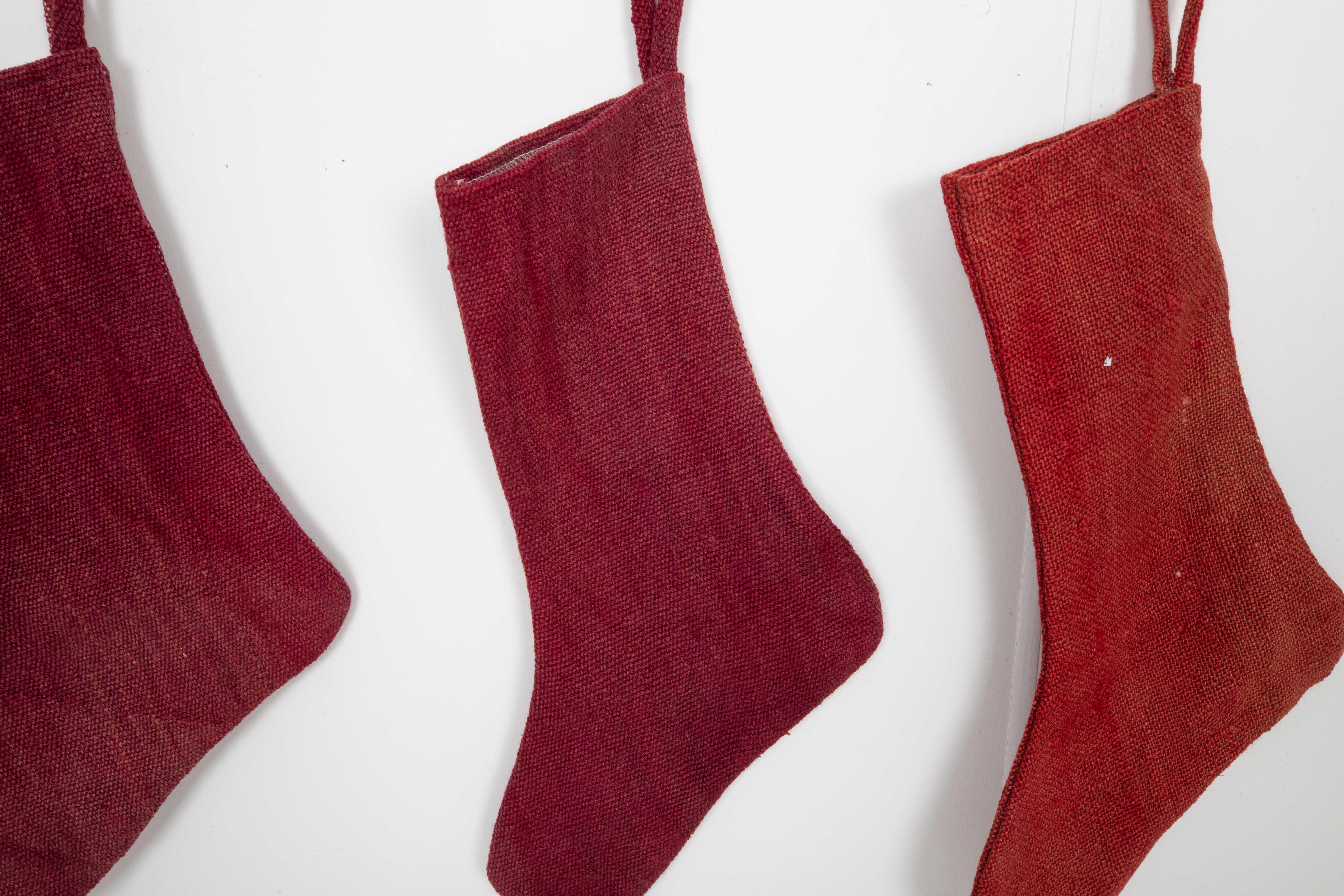 Wool A set of 5 (five) Christmas Stocking Made from Anatolıan Perde Rug Fragments For Sale