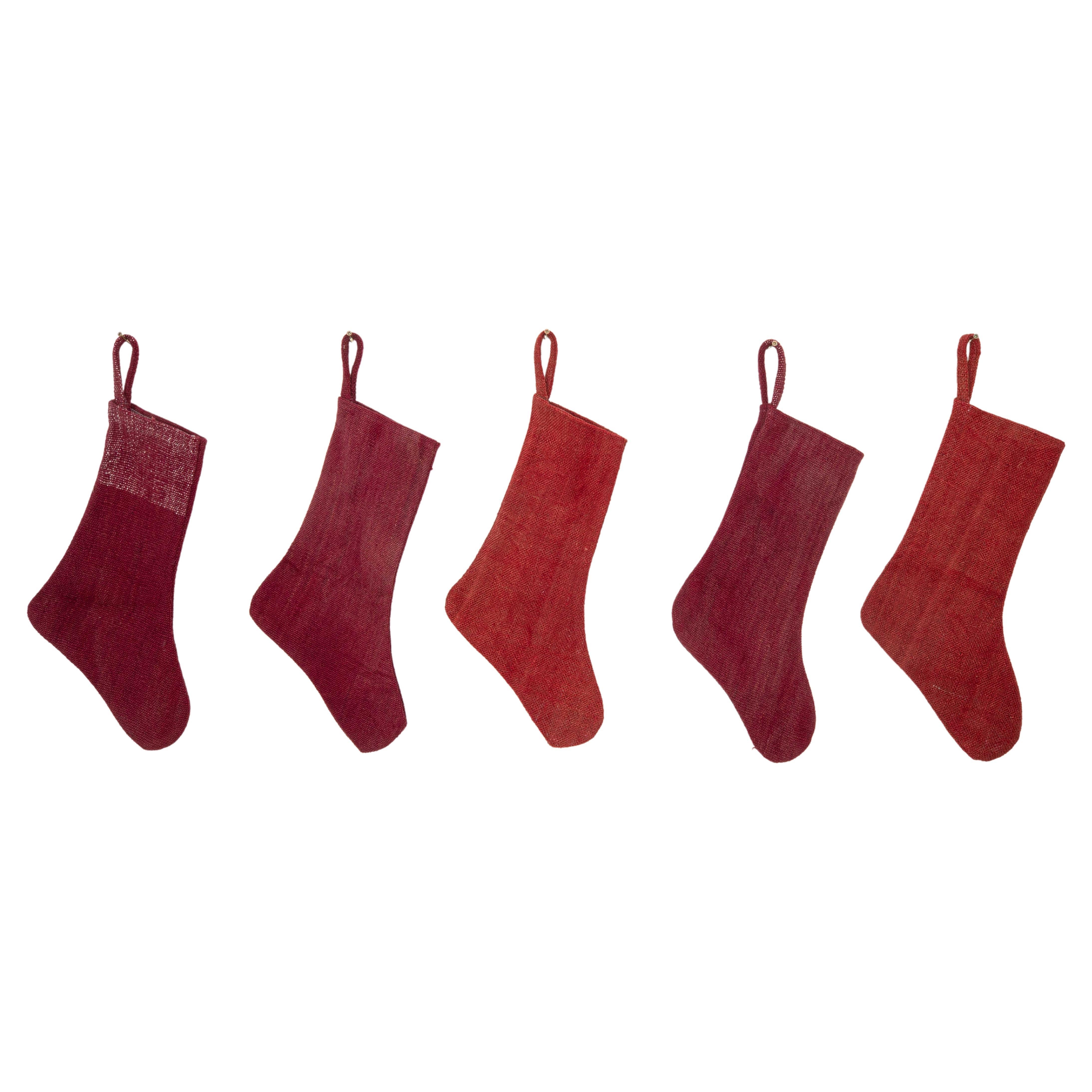 A set of 5 (five) Christmas Stocking Made from Anatolıan Perde Rug Fragments For Sale