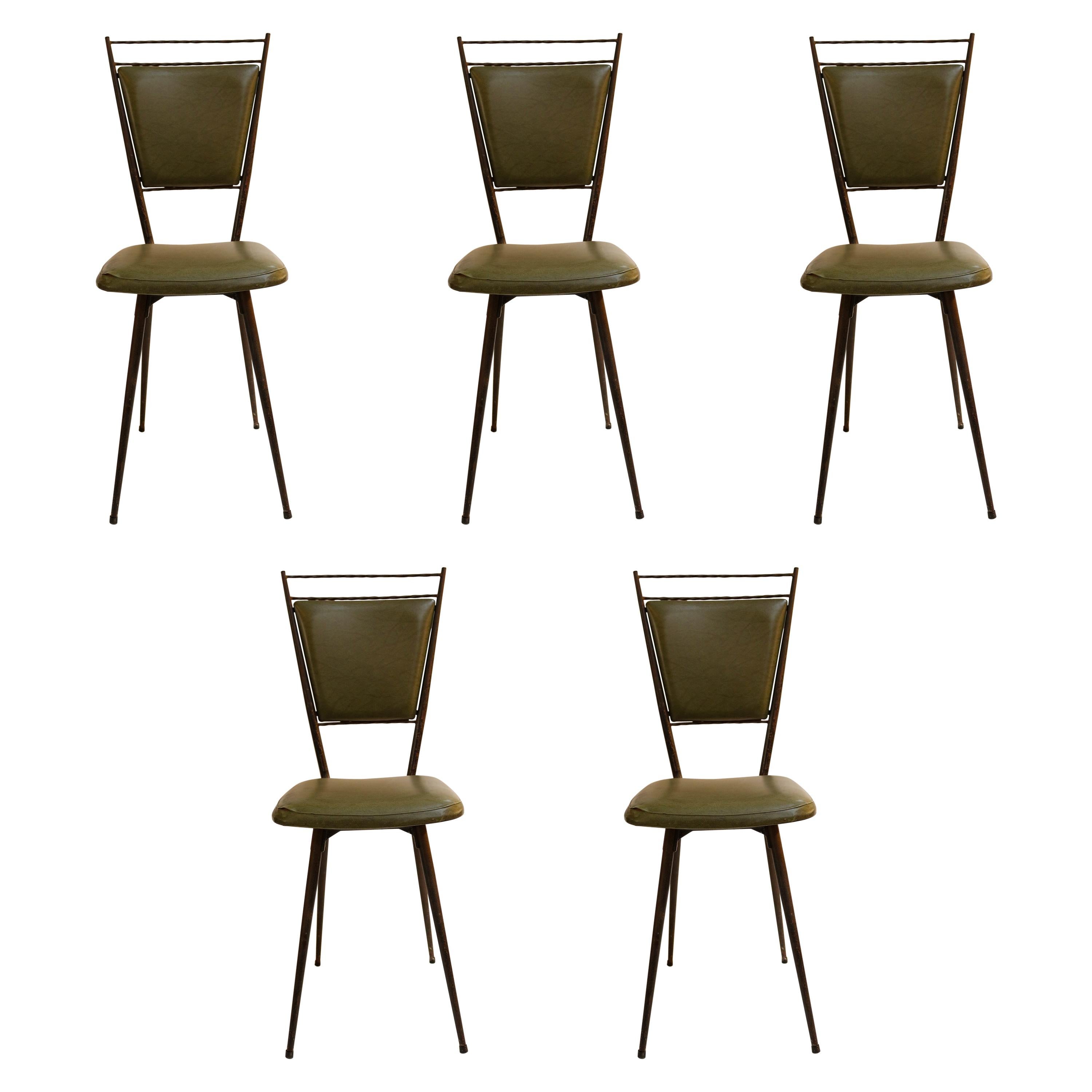 Set of 5 French 1950s Wrought Iron Chairs