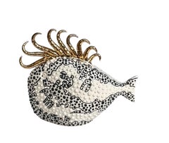 A set of 5 gold fish handmade in Italy, Ceramic. centerpiece. bespoke