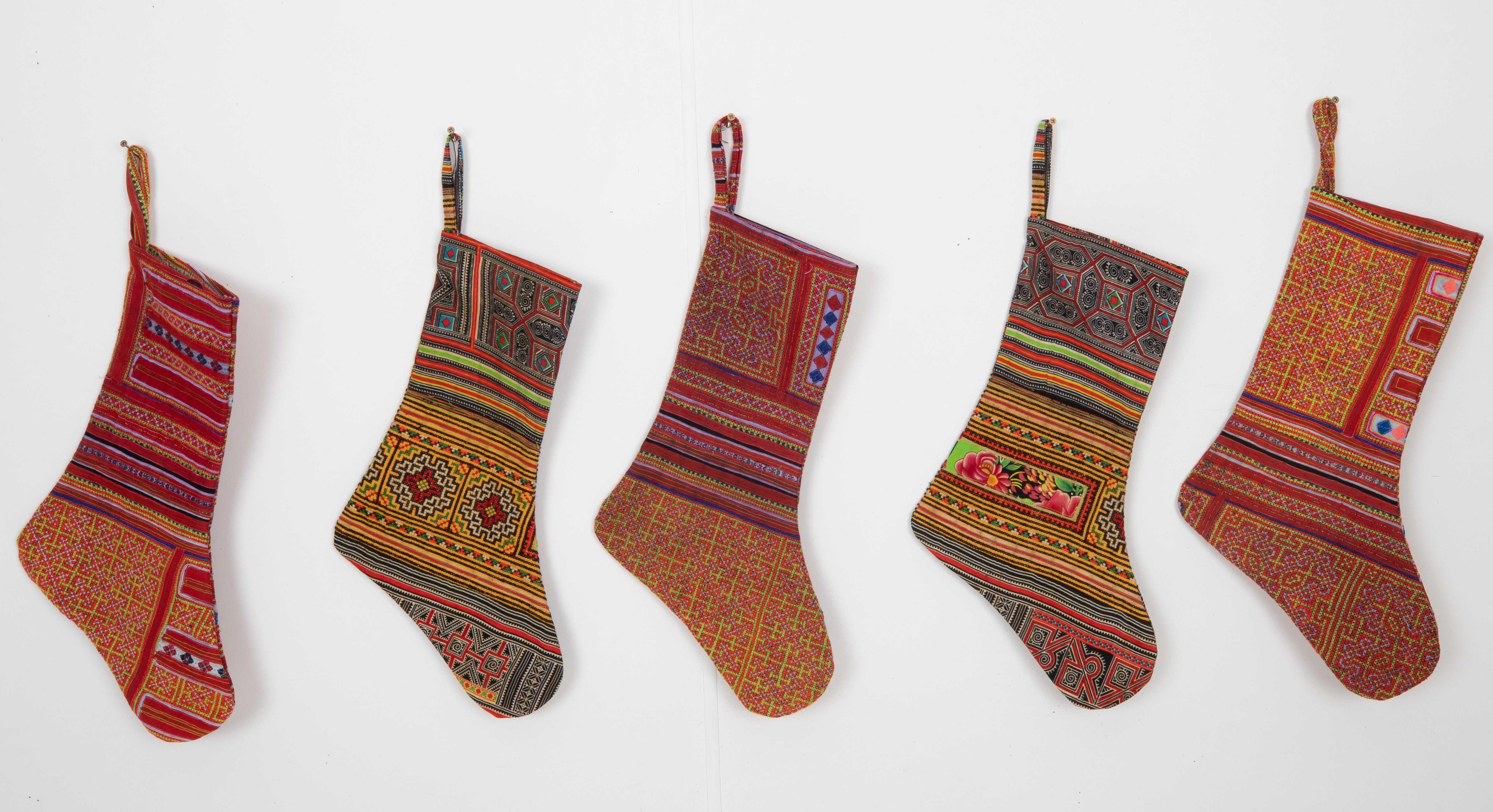 20th Century A Set of 5 Hmong Christmas Stockings For Sale