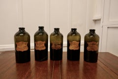Set of 5 Large Moss Green Glass Chemist or Pharmacy Jars