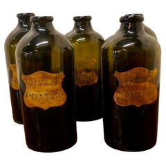 Vintage Set of 5 Large Moss Green Glass Chemist or Pharmacy Jars