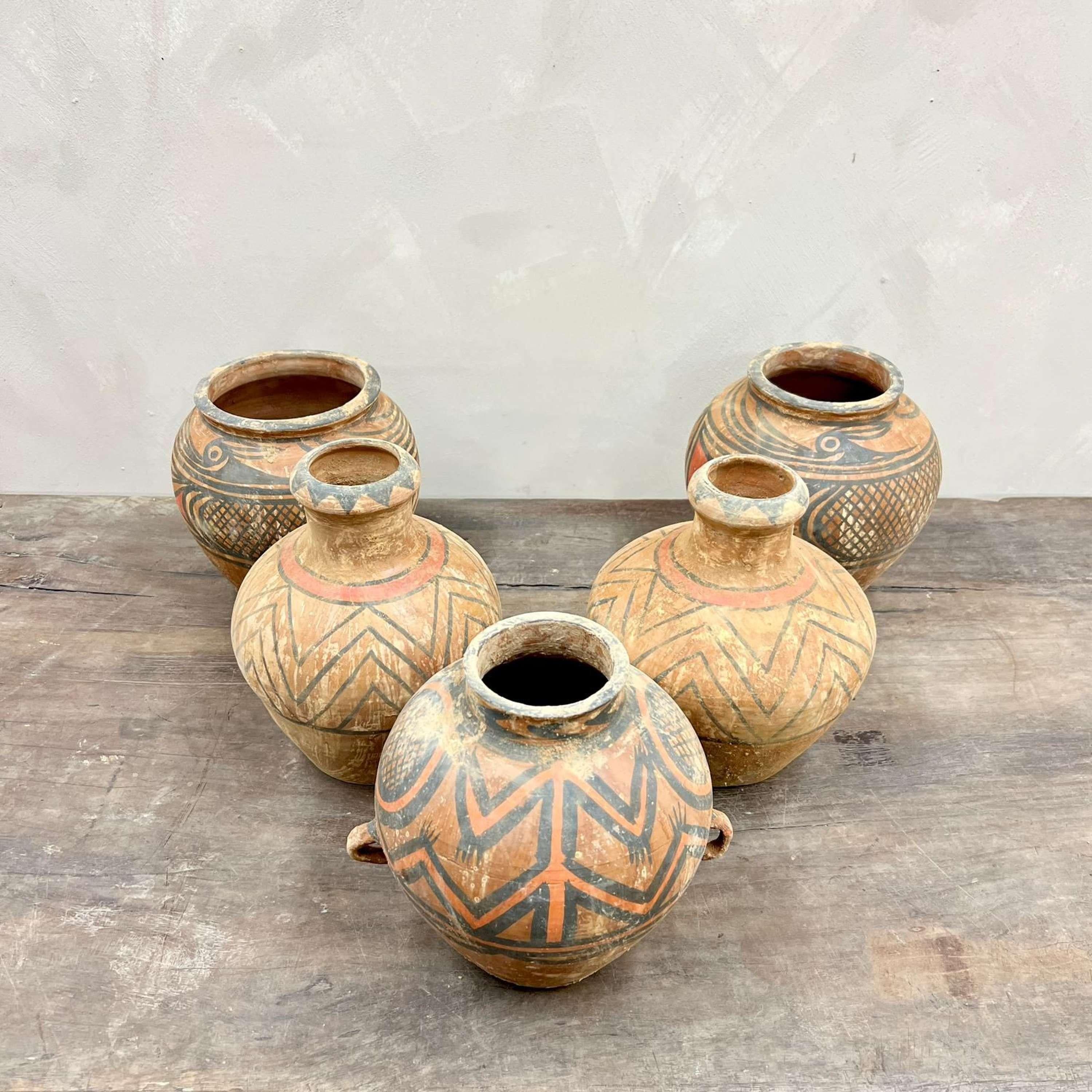 Hand-Crafted A Set of 5 Neolithic Majia Kiln Chinese Pottery
