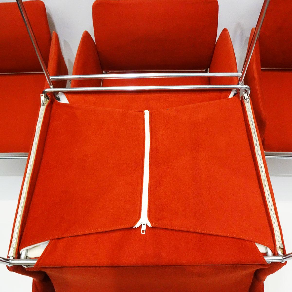 Set of 5 Vintage Burnt Orange and Chrome Dining Chairs by Kazuhide Takahama 2