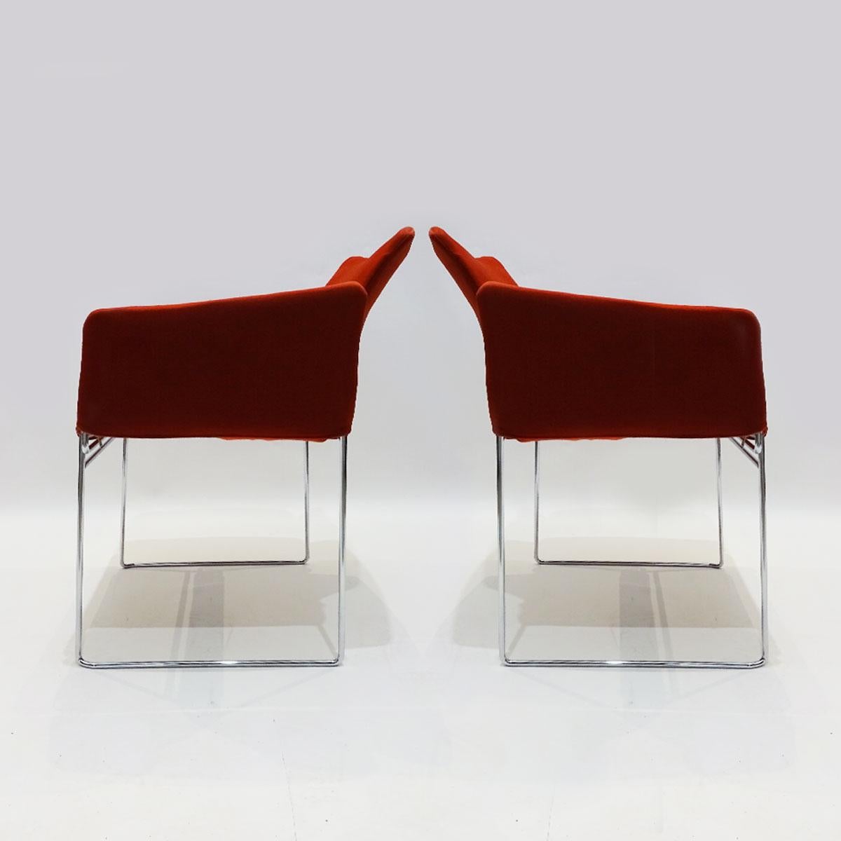 Fabric Set of 5 Vintage Burnt Orange and Chrome Dining Chairs by Kazuhide Takahama