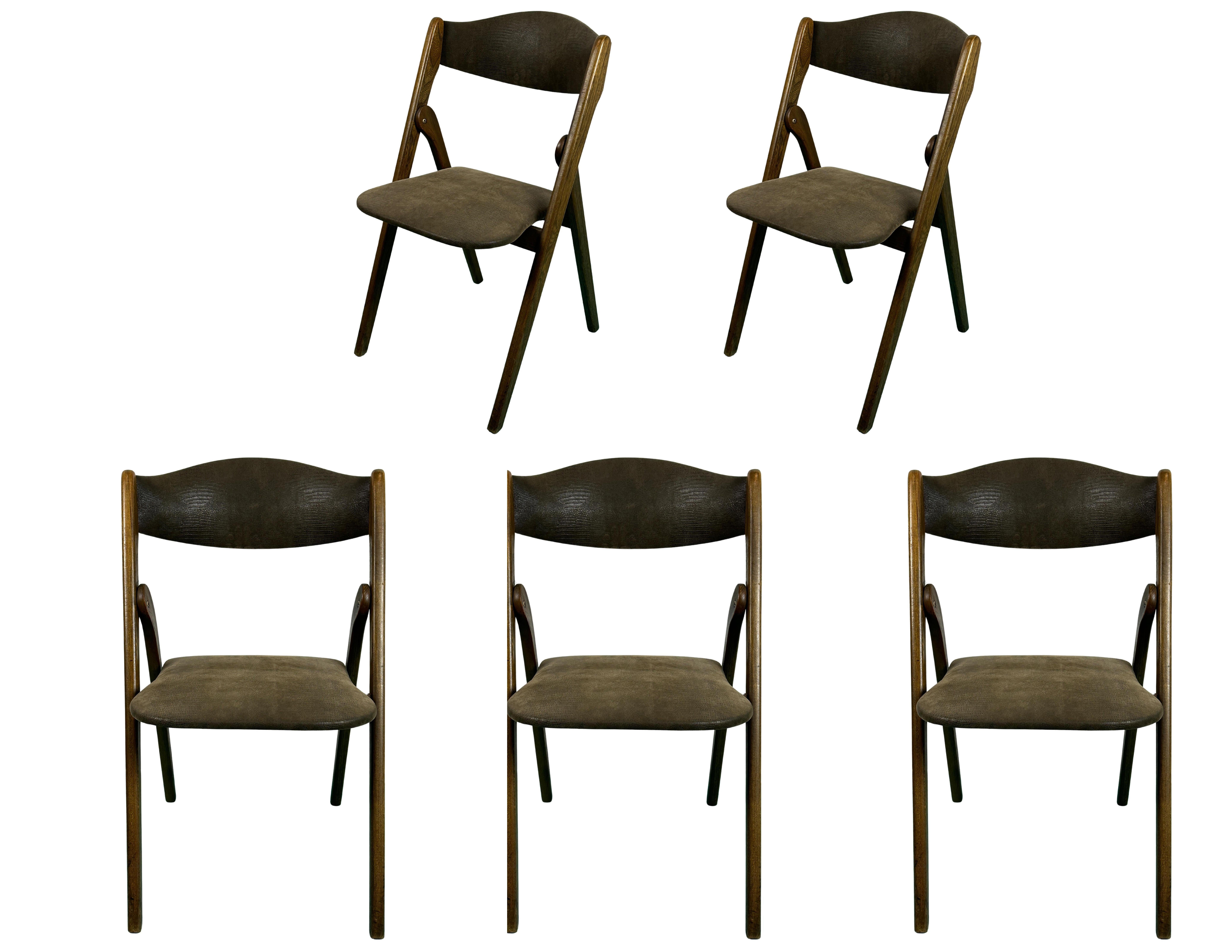 A Set of 5  Walnut Folding Chairs by Coronet Norquist For Sale