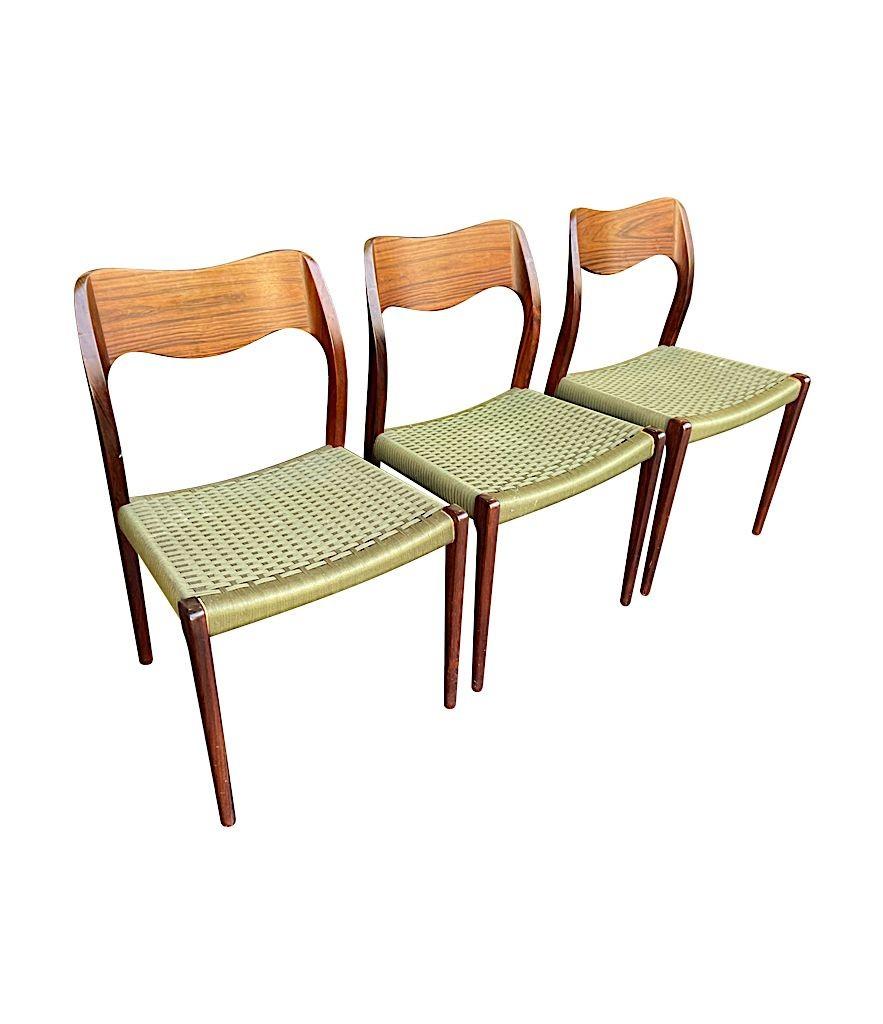 Mid-Century Modern Set of 6 1950s Orignal Niels Moller, Model 71 Chairs in rare Rosewood 