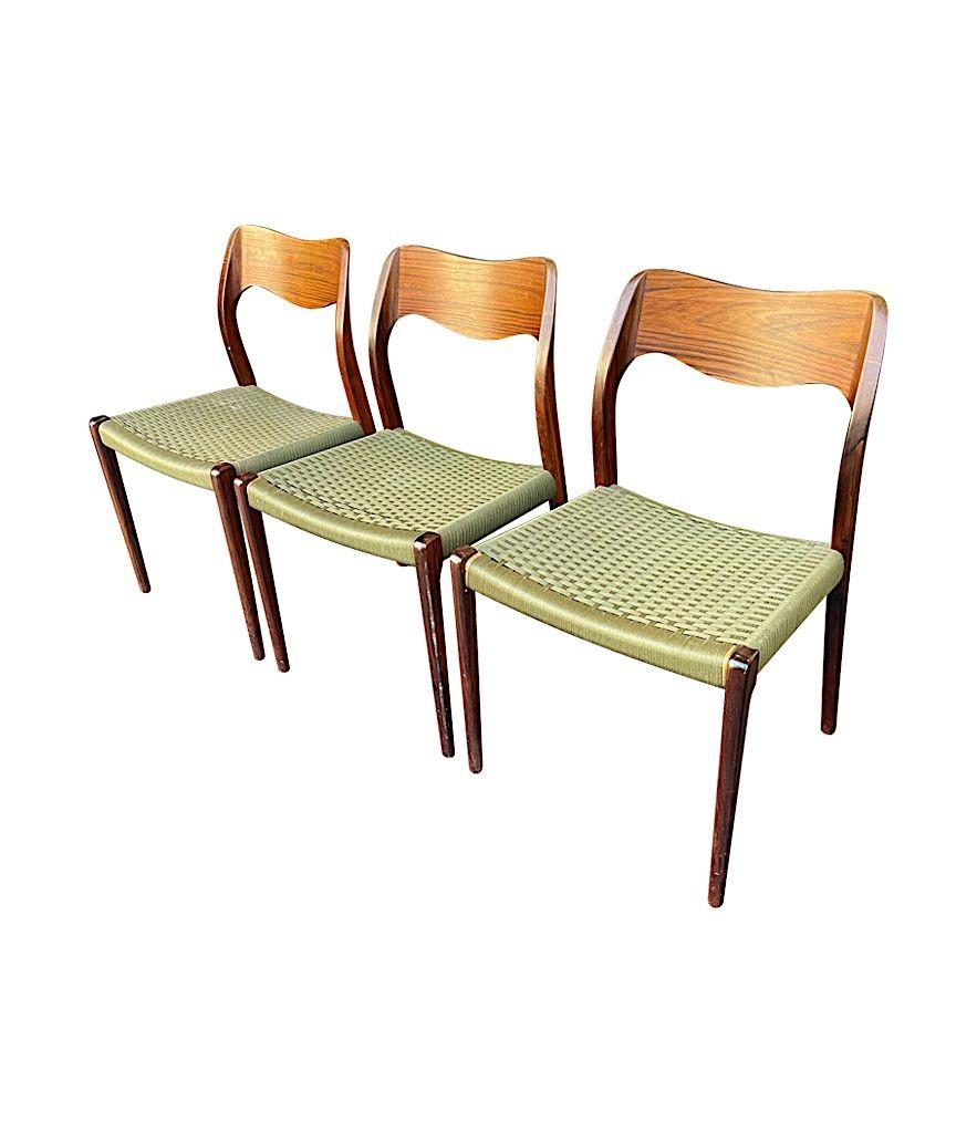 Danish Set of 6 1950s Orignal Niels Moller, Model 71 Chairs in rare Rosewood 