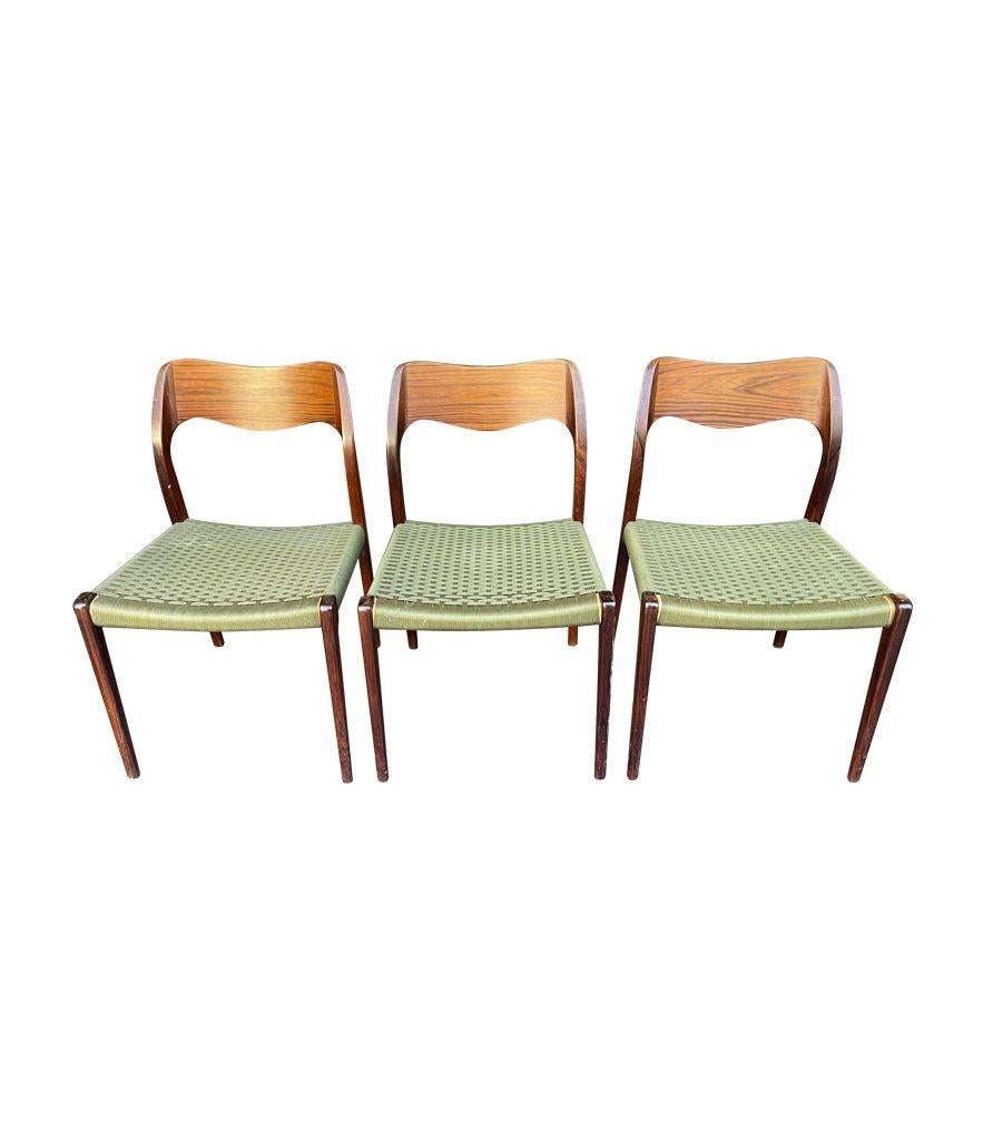 Cord Set of 6 1950s Orignal Niels Moller, Model 71 Chairs in rare Rosewood 