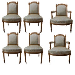 Set of 6 19th Century Finely Carved and Gilt Louis XVI Dining Chairs