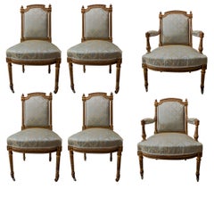 Antique Set of 6 19th Century Finely Carved and Gilt Louis XVI Dining Chairs