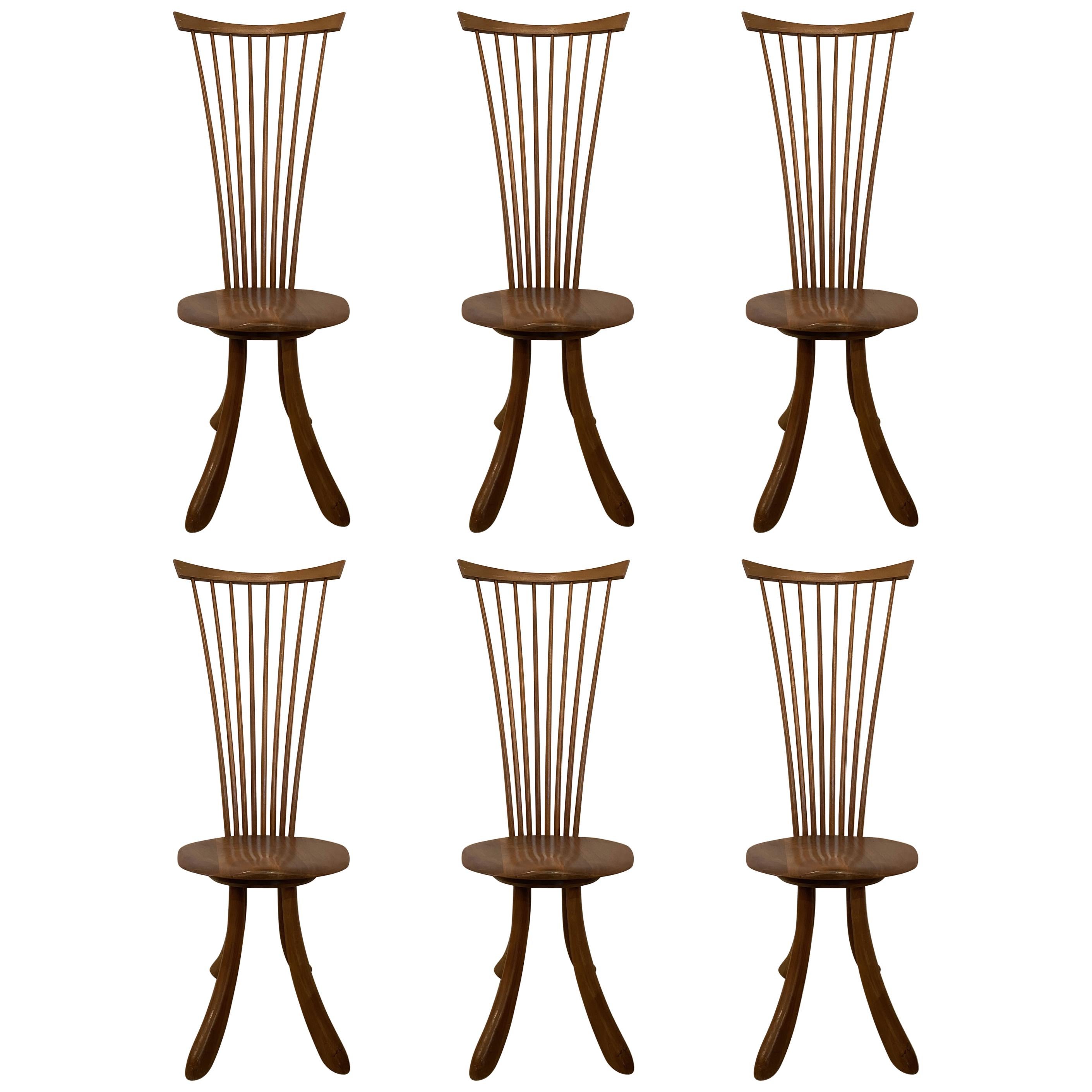 Set of 6 American Modern Walnut High Back Dining Chairs, Jeffrey Greene For Sale
