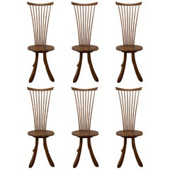 Set of 6 American Modern Walnut High Back Dining Chairs, Jeffrey Greene
