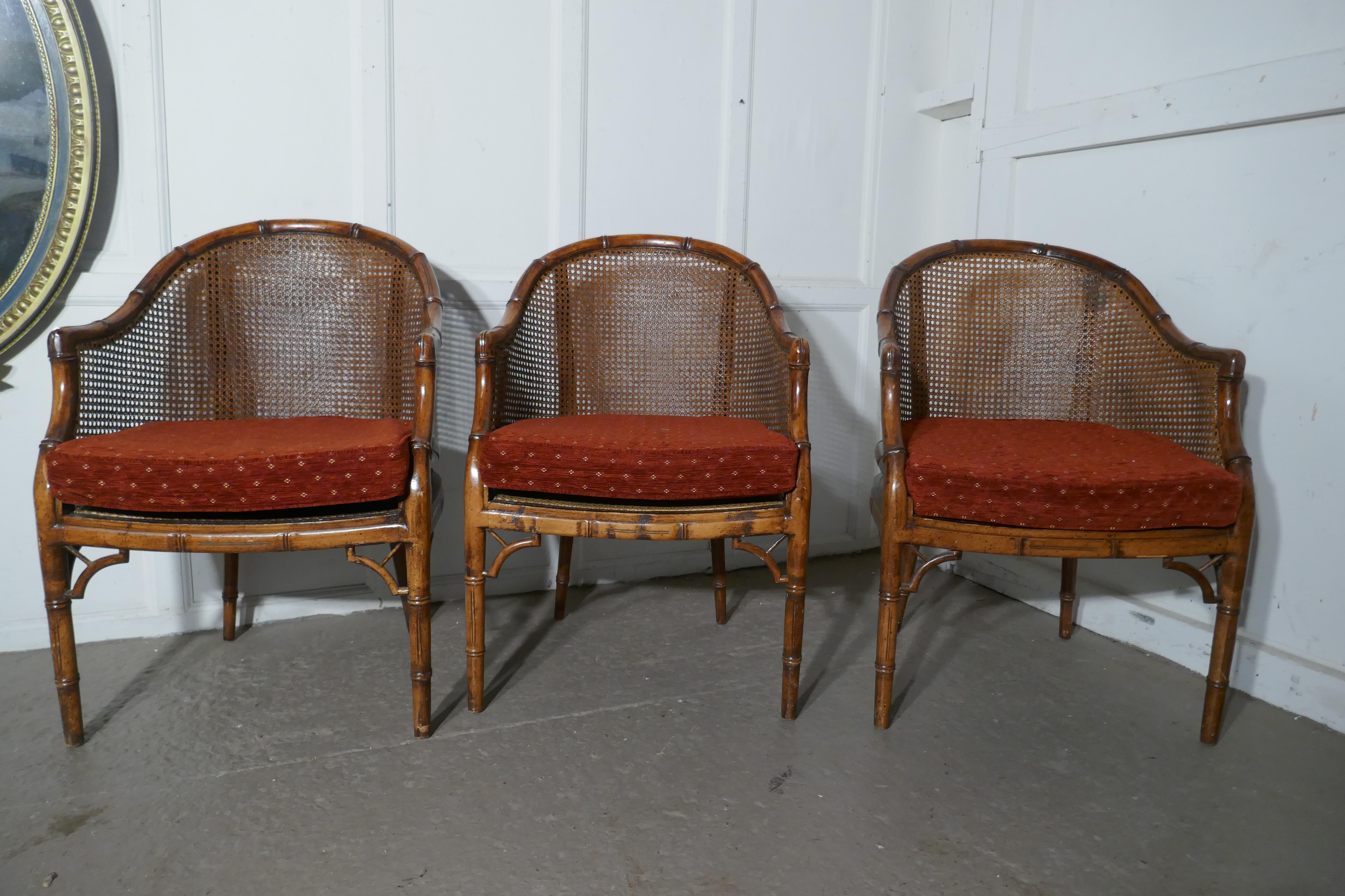 Set of 6 Art Deco Golden Simulated Bamboo Dining Chairs 1